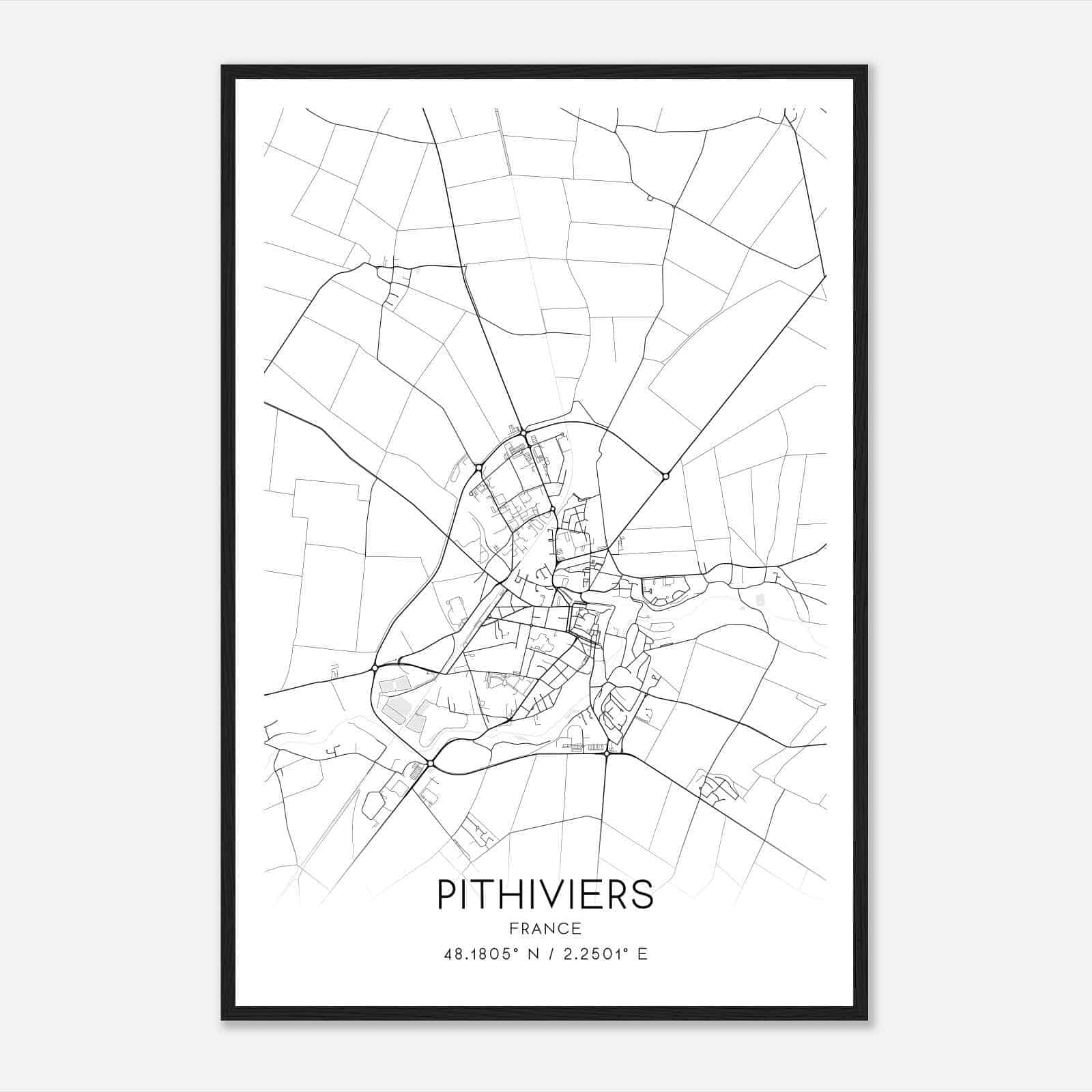 Pithiviers France Map Poster, Modern Home Decor Wall Art Print