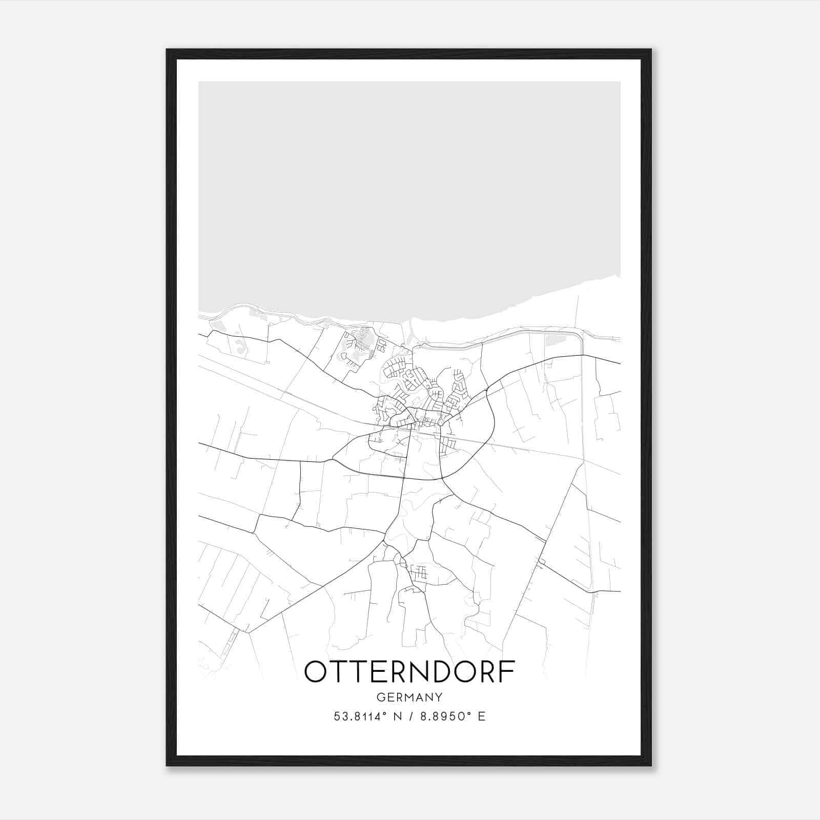 Otterndorf Germany Map Poster, Modern Home Decor Wall Art Print
