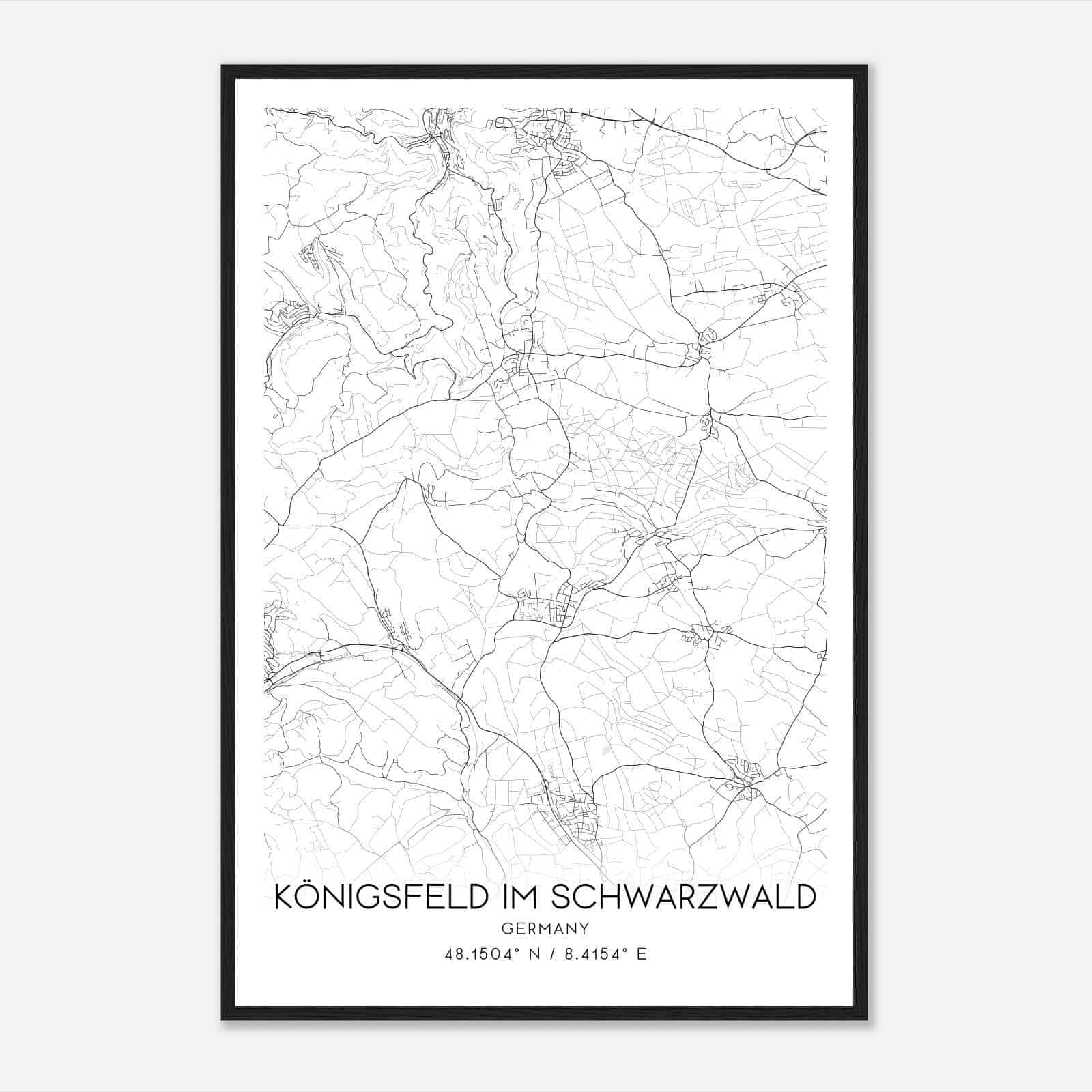 Konigsfeld im Schwarzwald Germany Map Poster, Modern Home Decor Wall Art Print