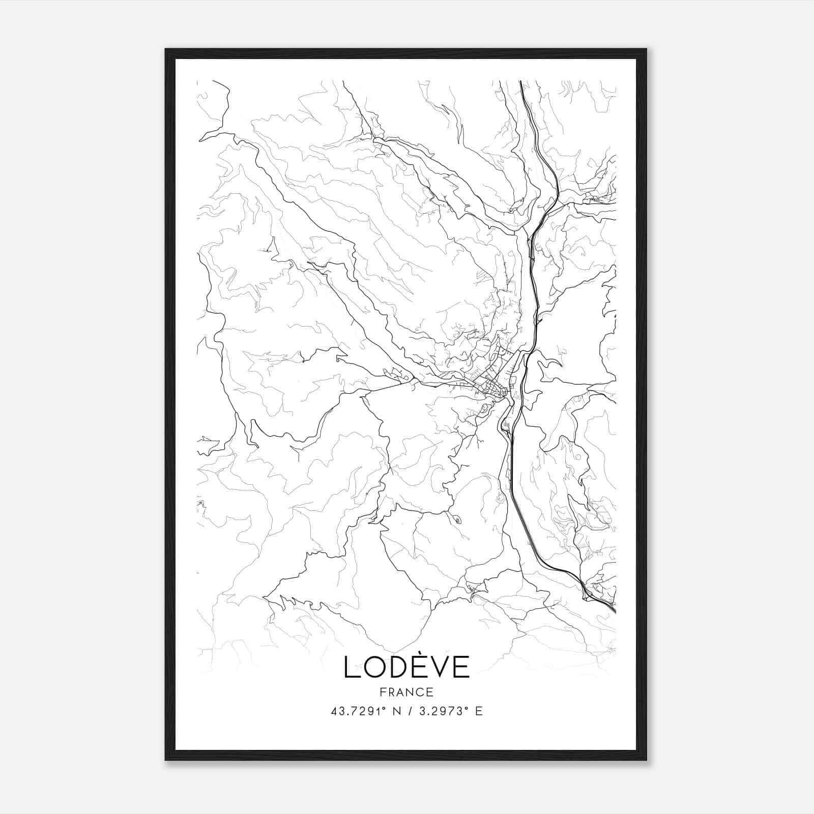 Lodeve France Map Poster, Modern Home Decor Wall Art Print