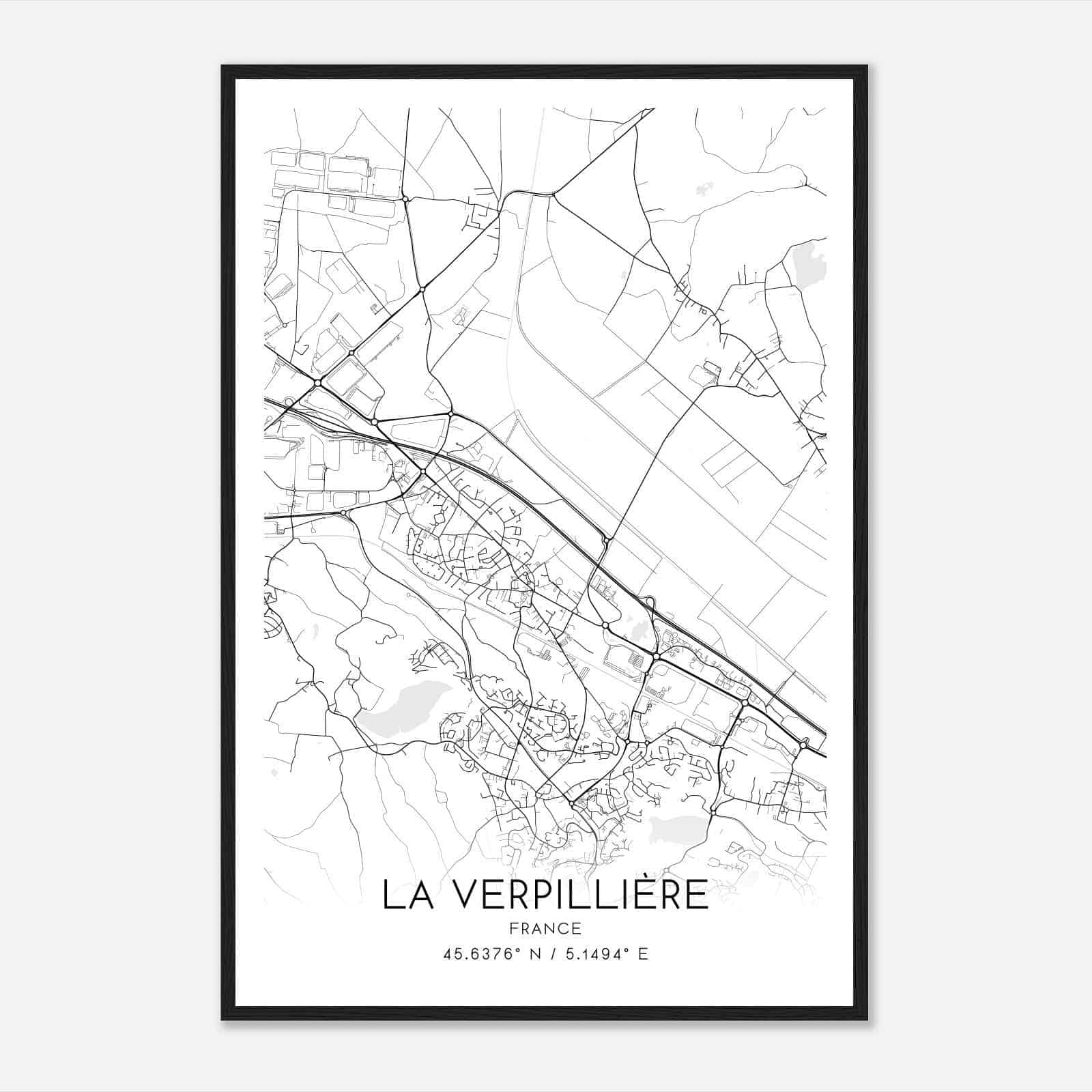 La Verpilliere France Map Poster, Modern Home Decor Wall Art Print