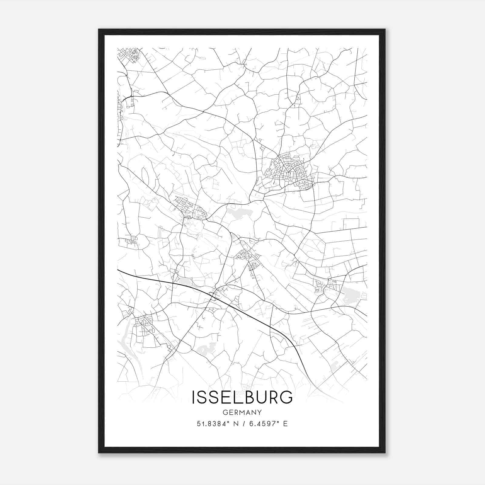 Isselburg Germany Map Poster, Modern Home Decor Wall Art Print