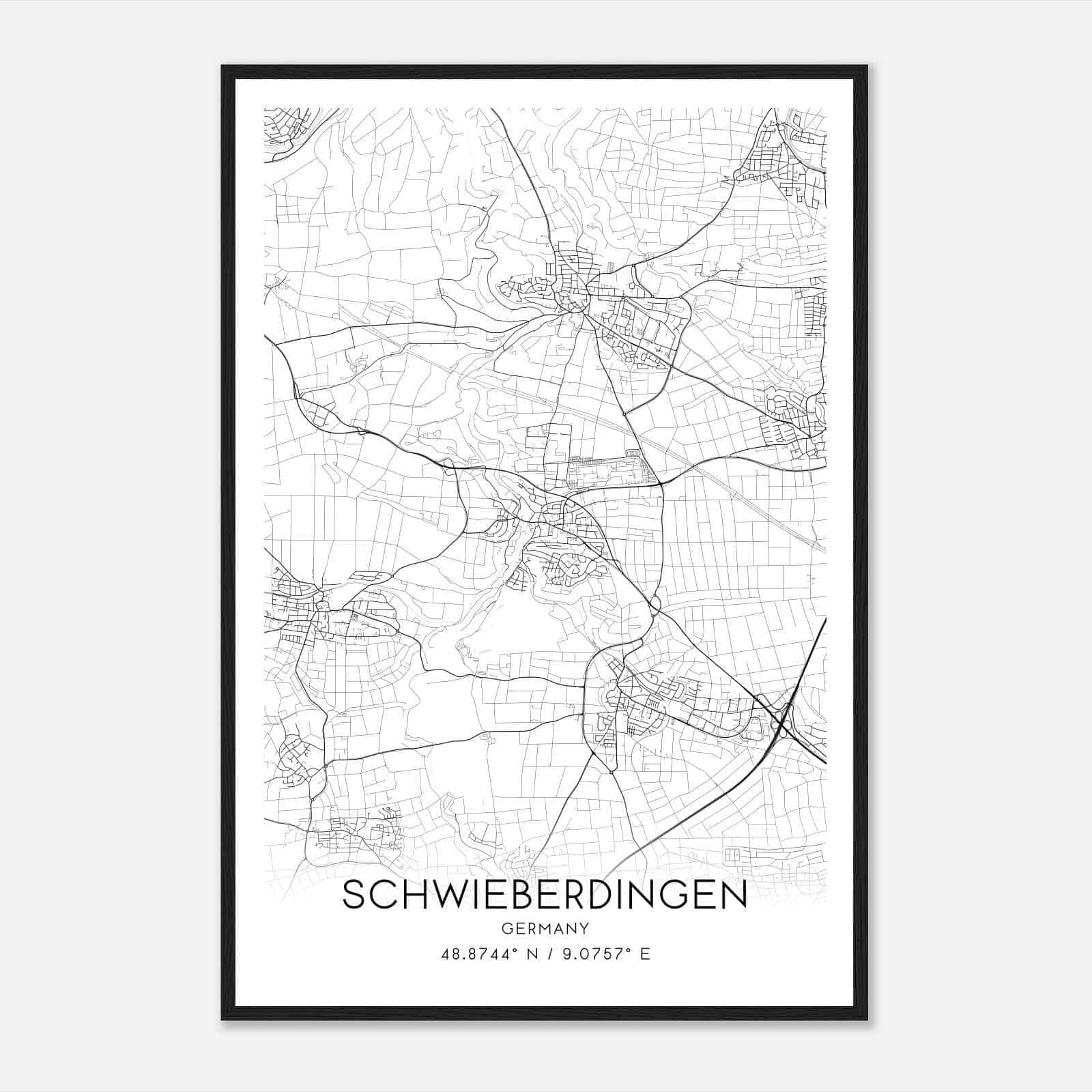 Schwieberdingen Germany Map Poster, Modern Home Decor Wall Art Print