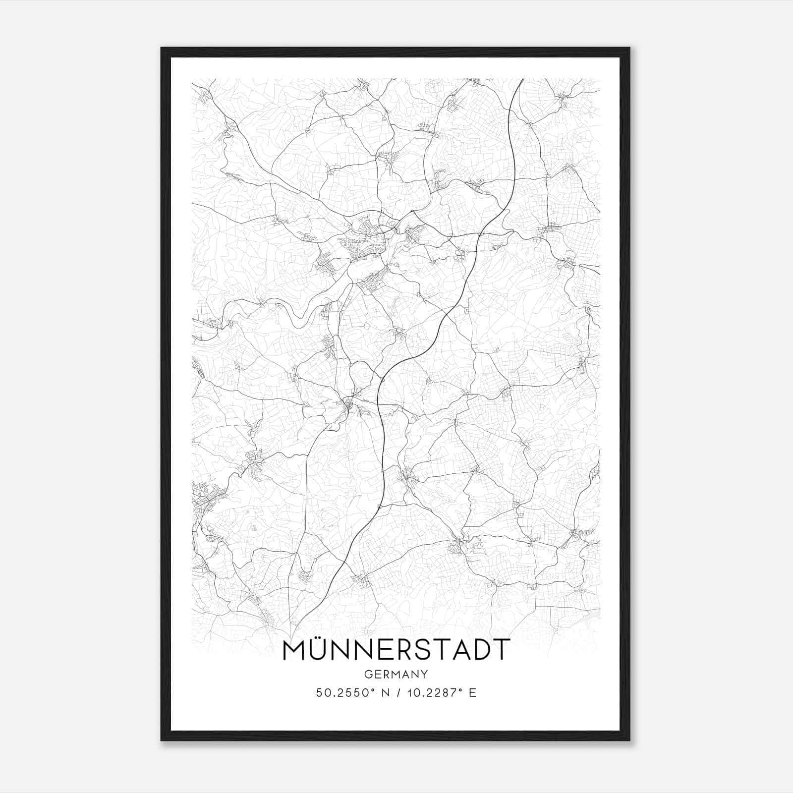 Munnerstadt Germany Map Poster, Modern Home Decor Wall Art Print