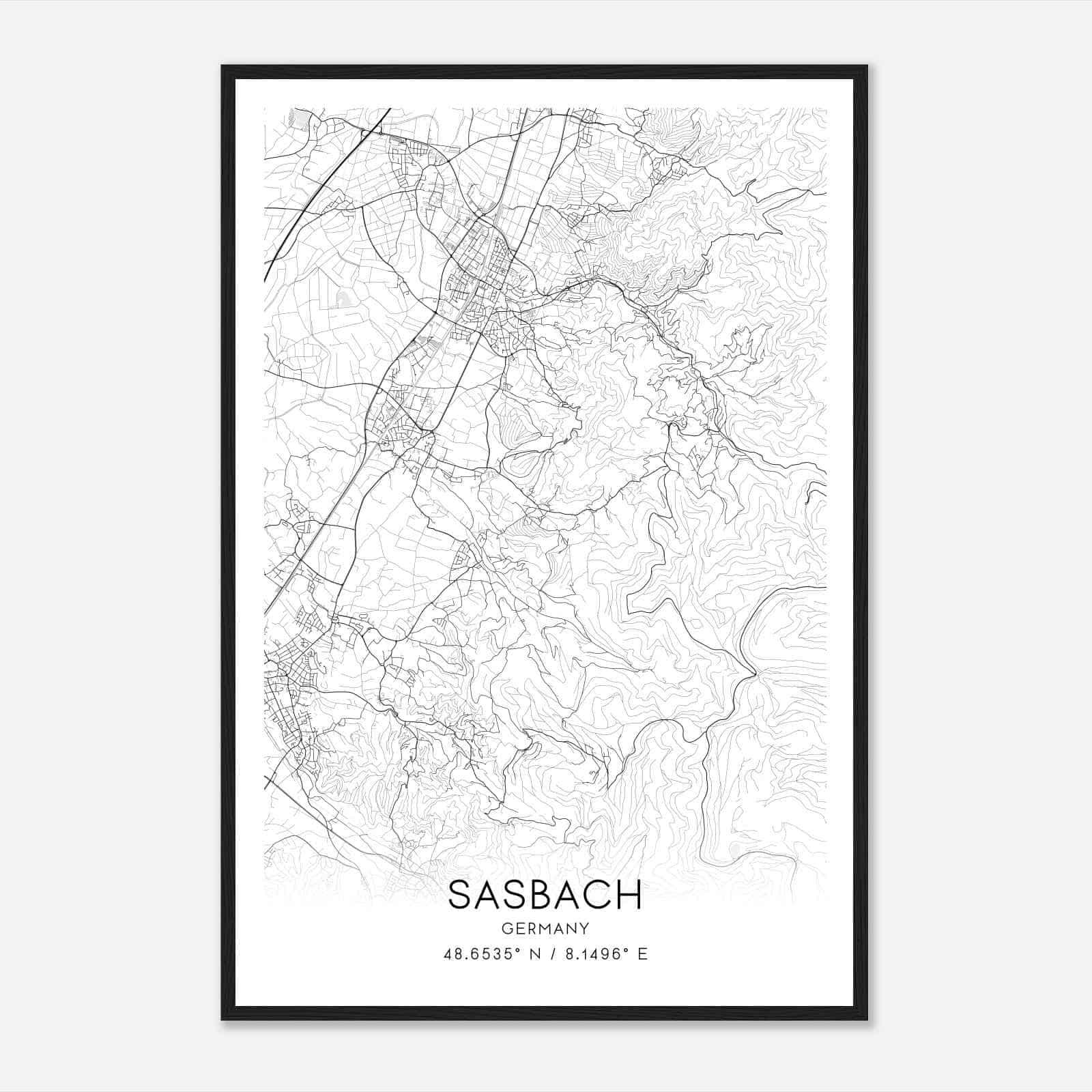 Sasbach Germany Map Poster, Modern Home Decor Wall Art Print