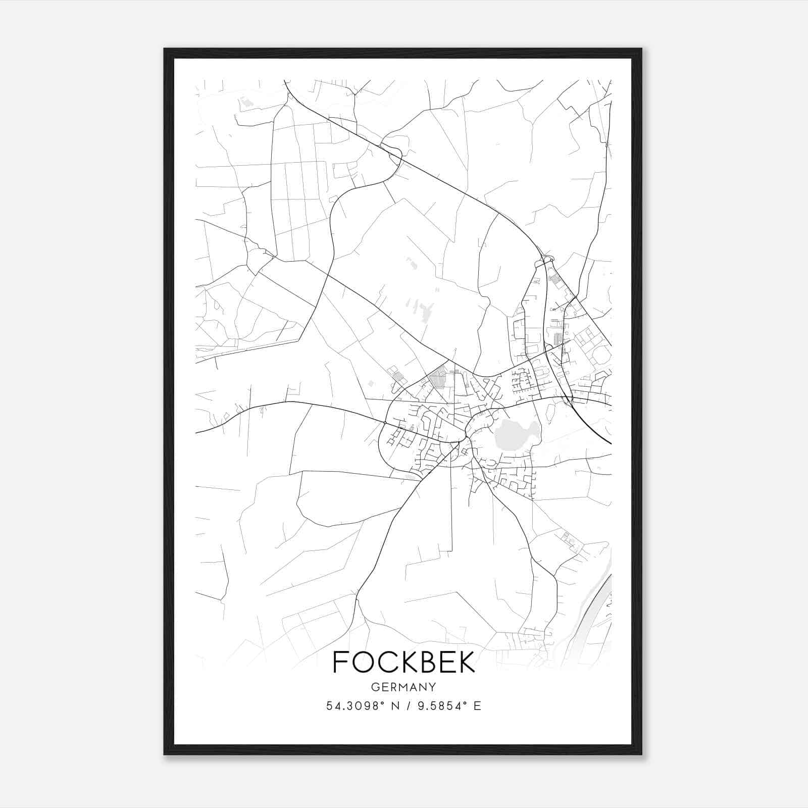Fockbek Germany Map Poster, Modern Home Decor Wall Art Print