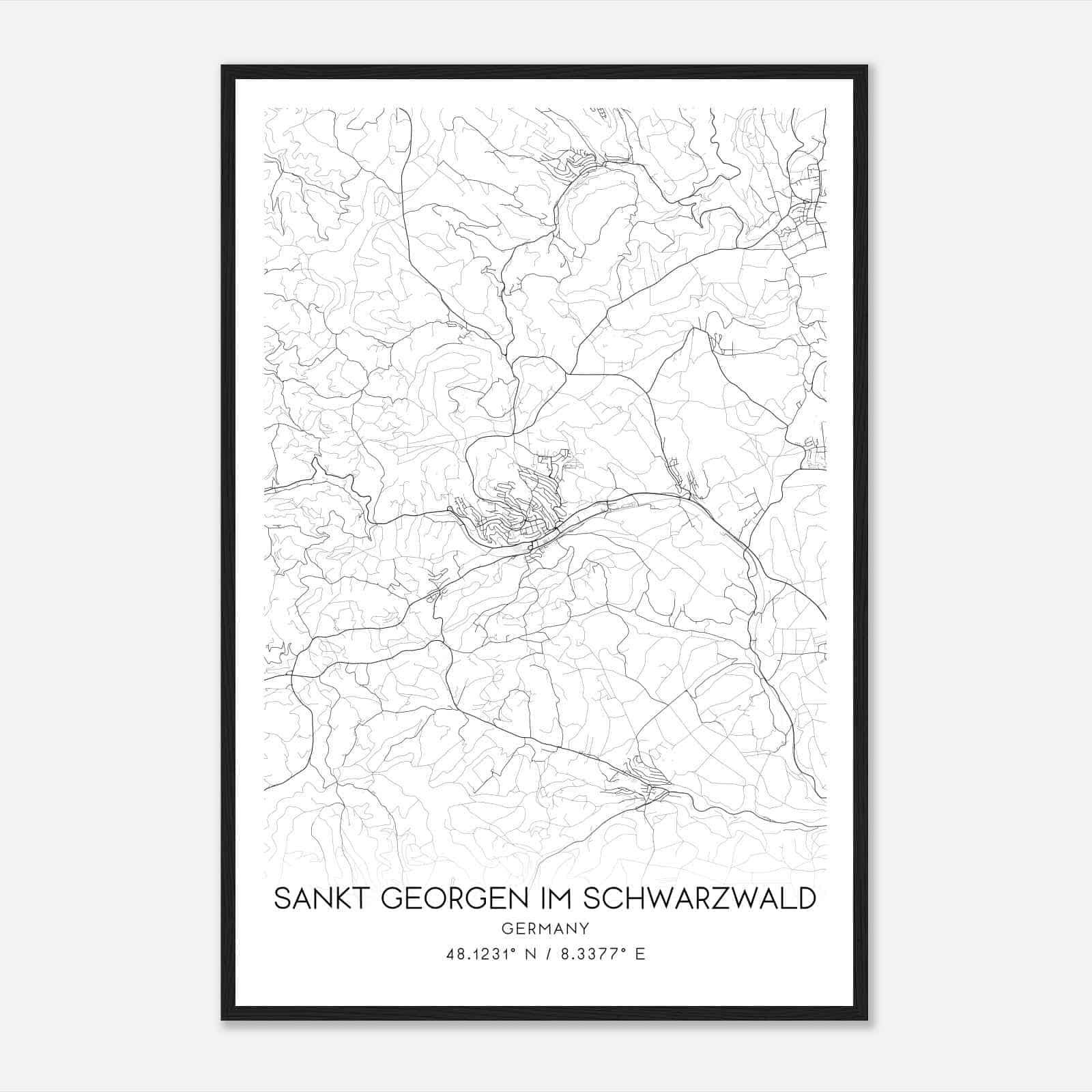 Sankt Georgen im Schwarzwald Germany Map Poster, Modern Home Decor Wall Art Print