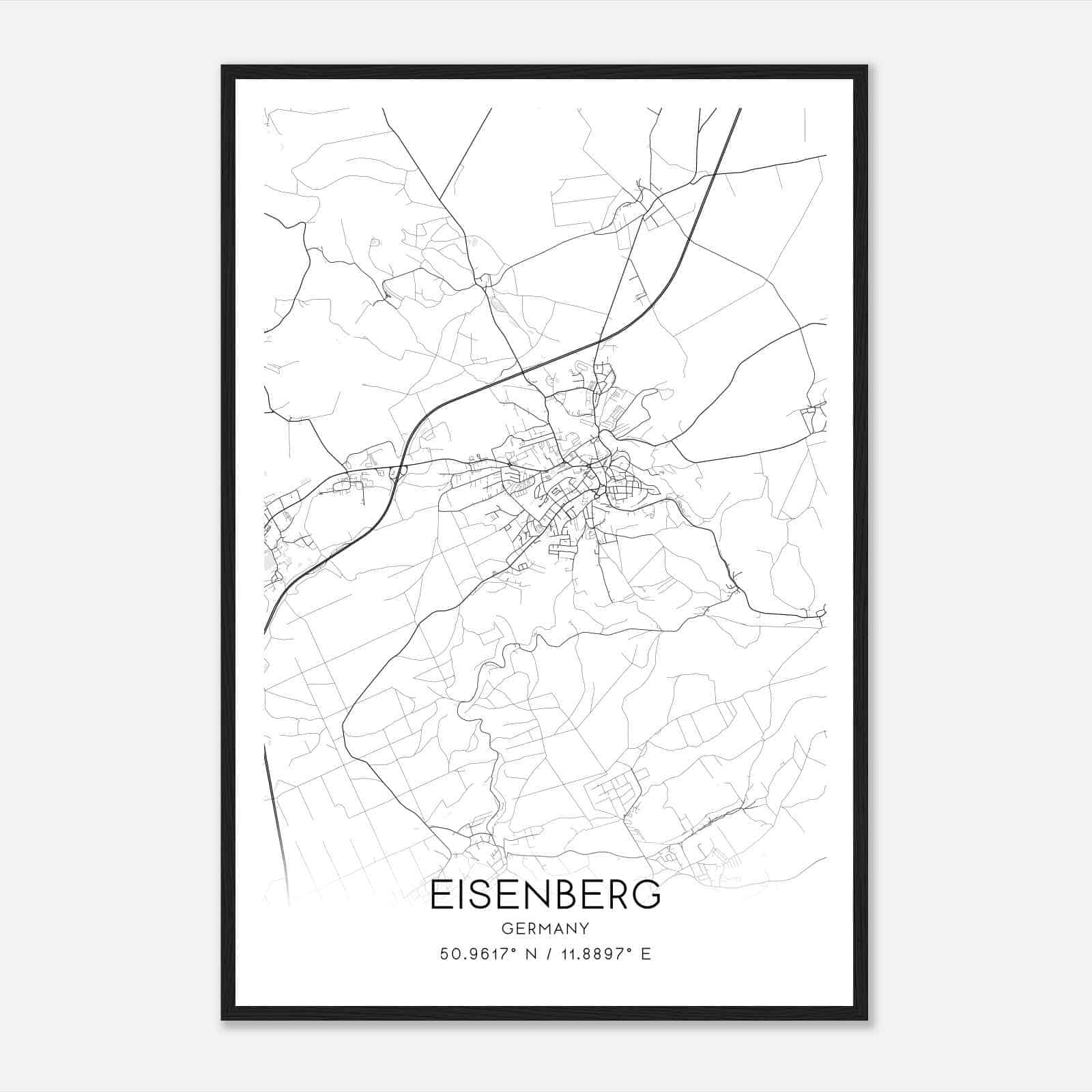 Eisenberg Germany Map Poster, Modern Home Decor Wall Art Print