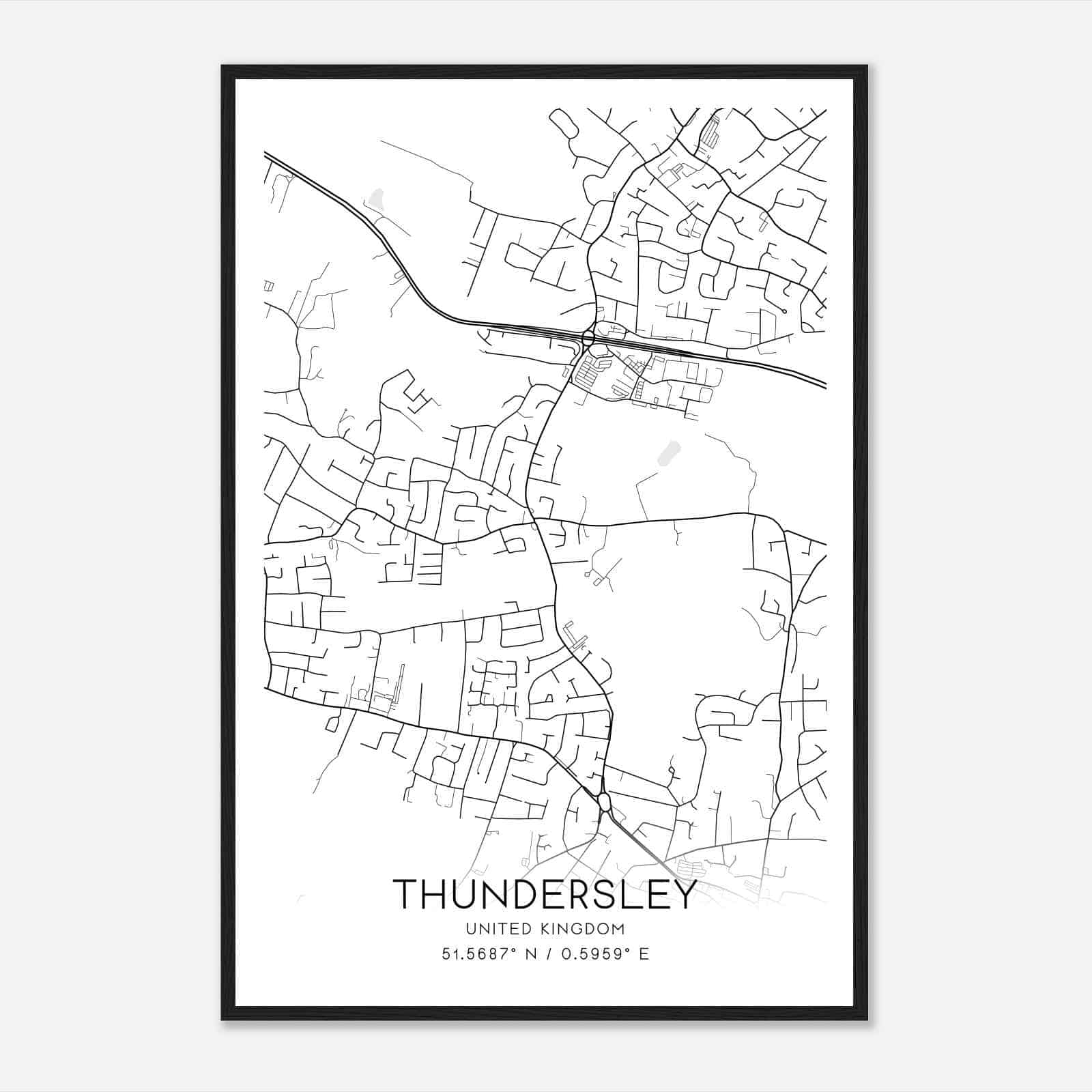 Thundersley United Kingdom Map Poster, Modern Home Decor Wall Art Print