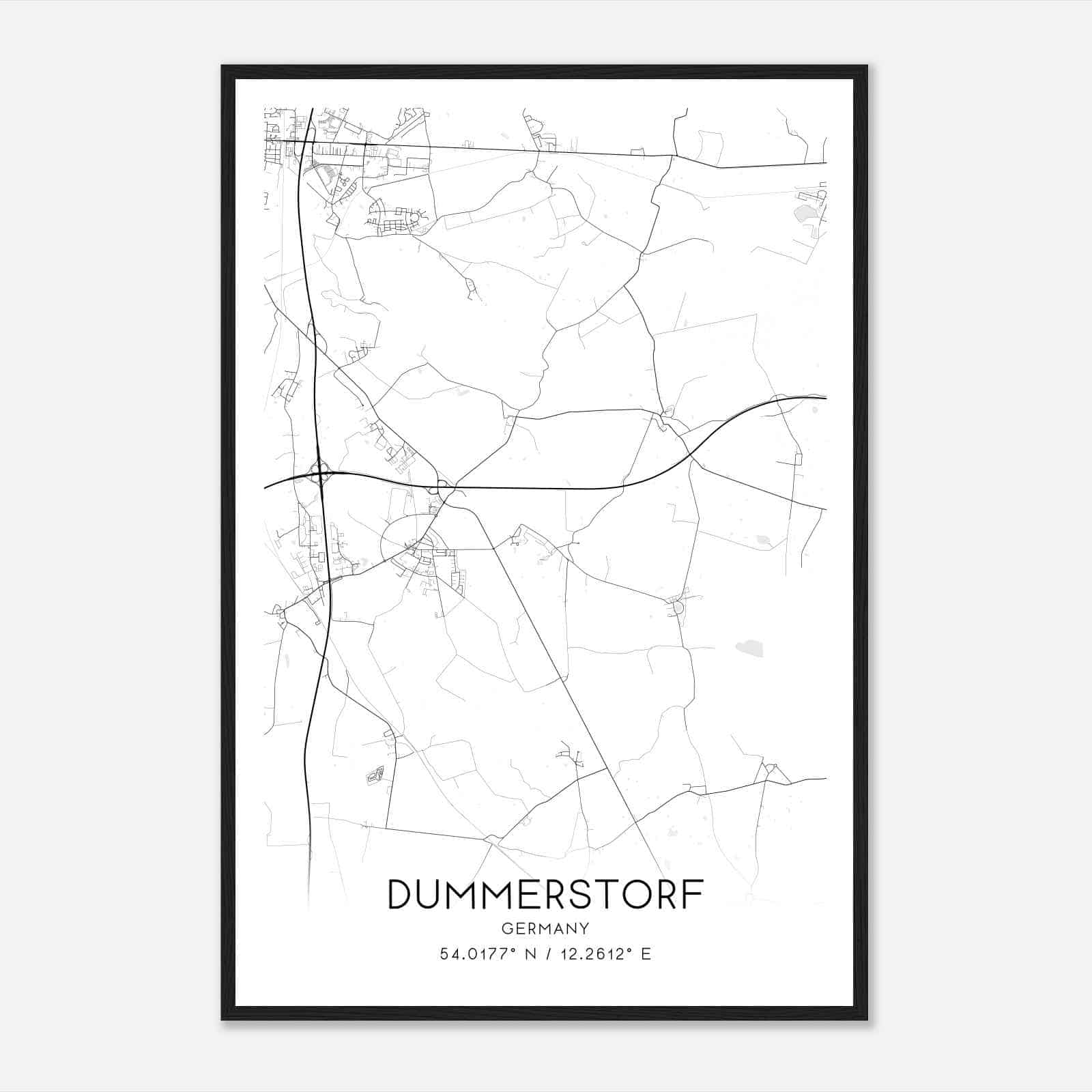 Dummerstorf Germany Map Poster, Modern Home Decor Wall Art Print