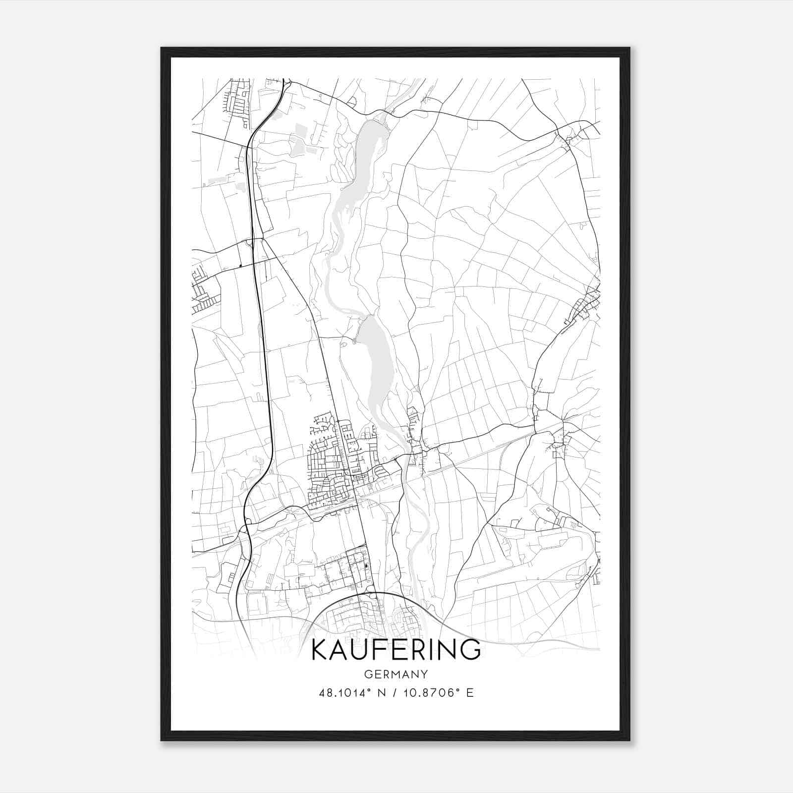 Kaufering Germany Map Poster, Modern Home Decor Wall Art Print