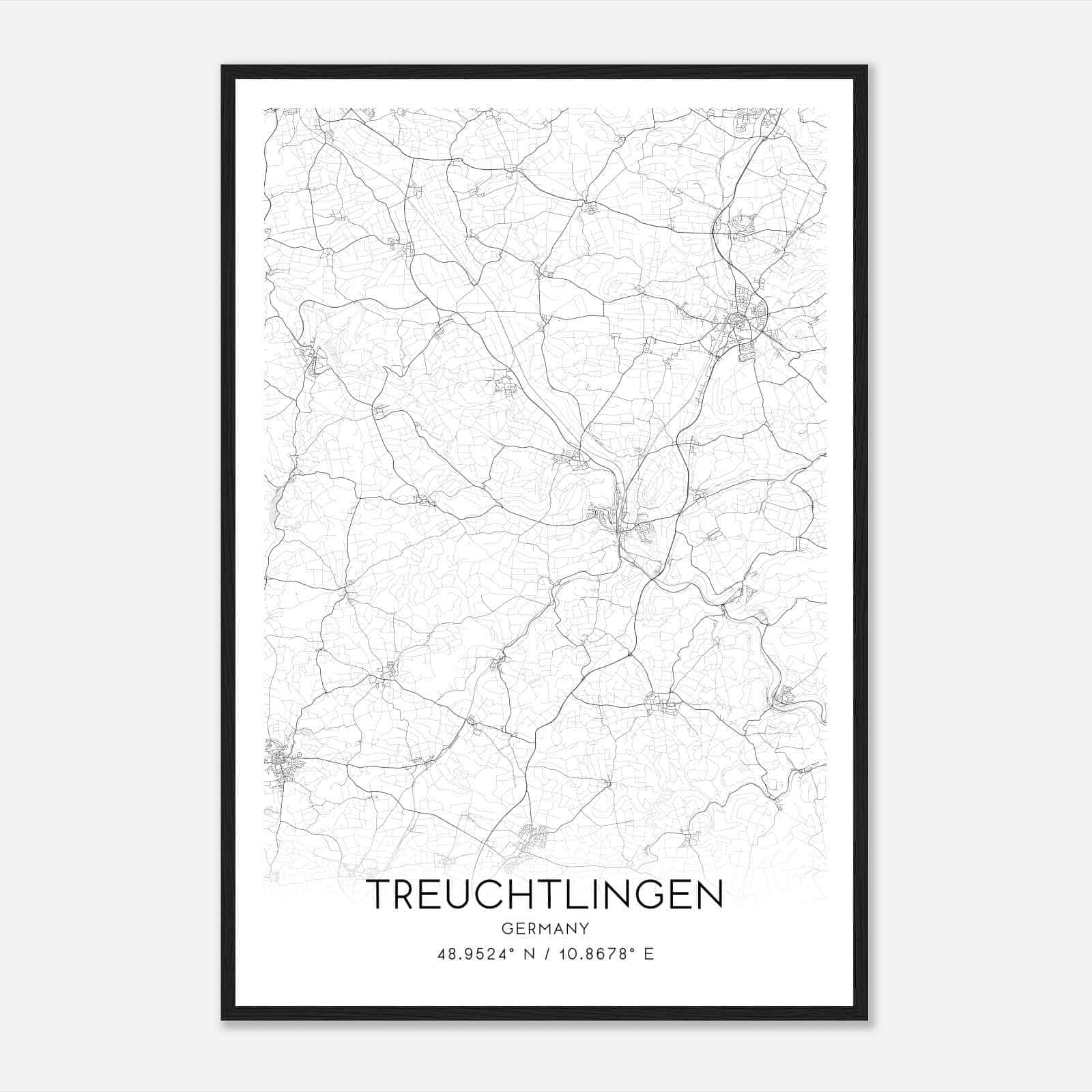 Treuchtlingen Germany Map Poster, Modern Home Decor Wall Art Print