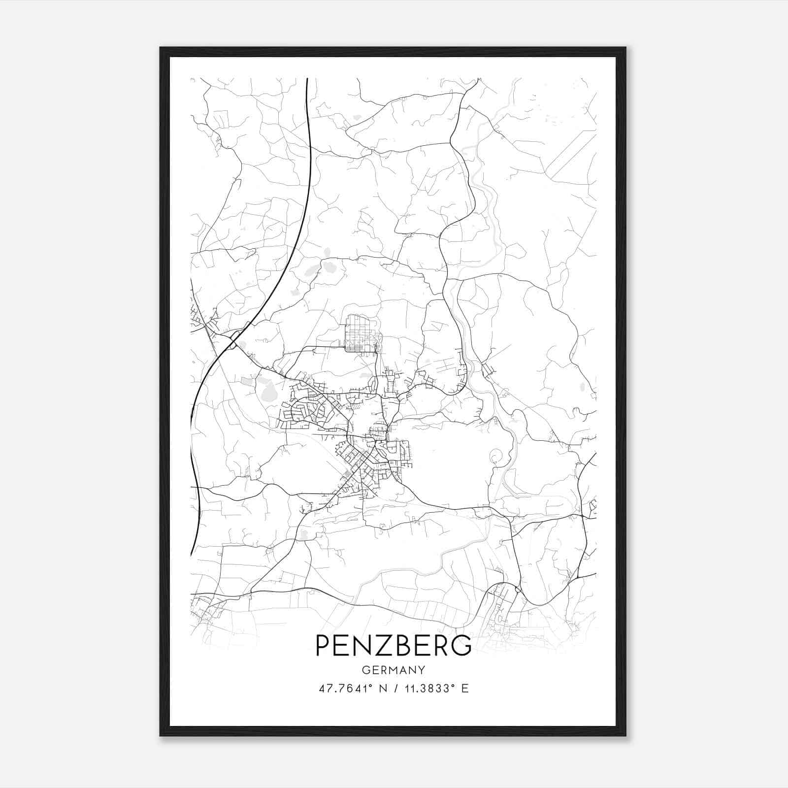 Penzberg Germany Map Poster, Modern Home Decor Wall Art Print