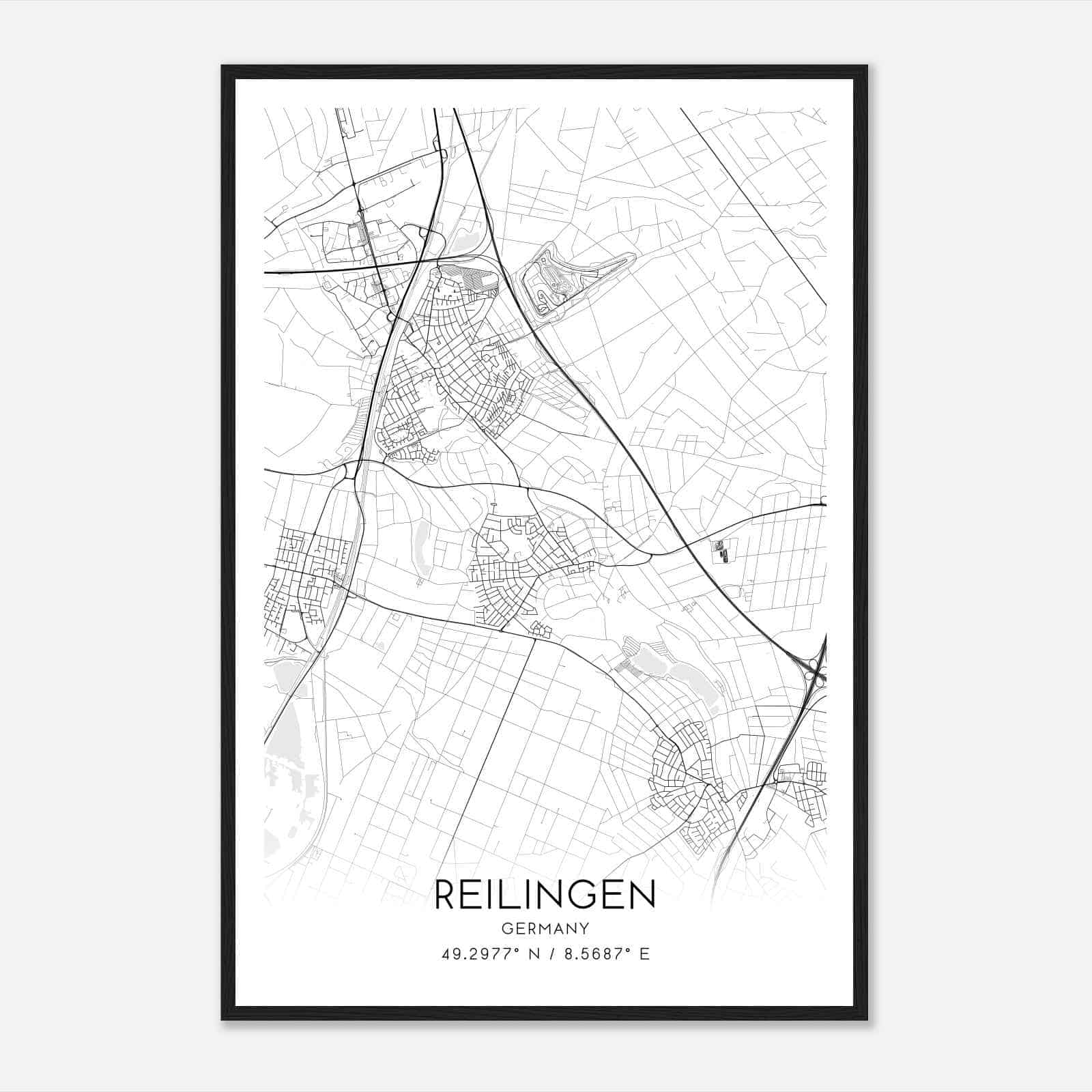 Reilingen Germany Map Poster, Modern Home Decor Wall Art Print