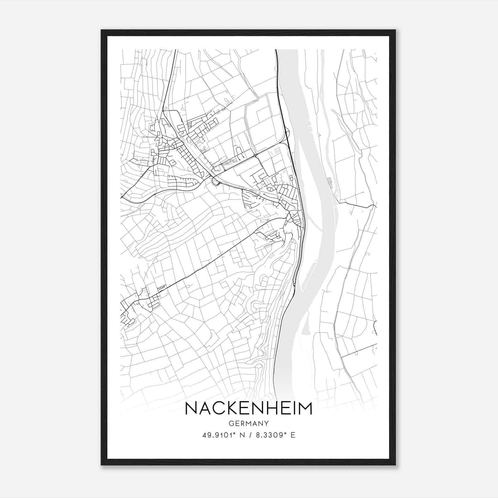 Nackenheim Germany Map Poster, Modern Home Decor Wall Art Print