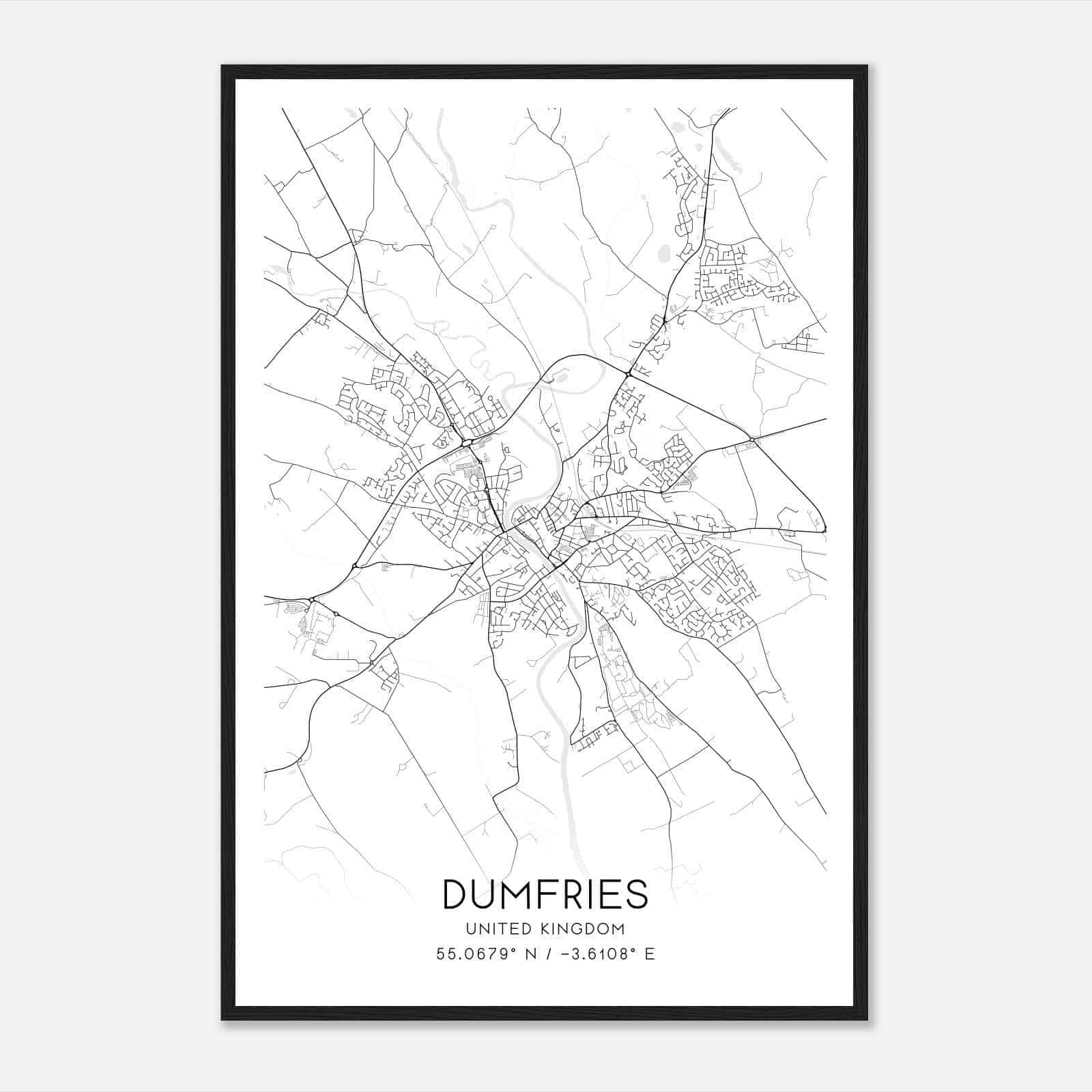 Dumfries United Kingdom Map Poster, Modern Home Decor Wall Art Print