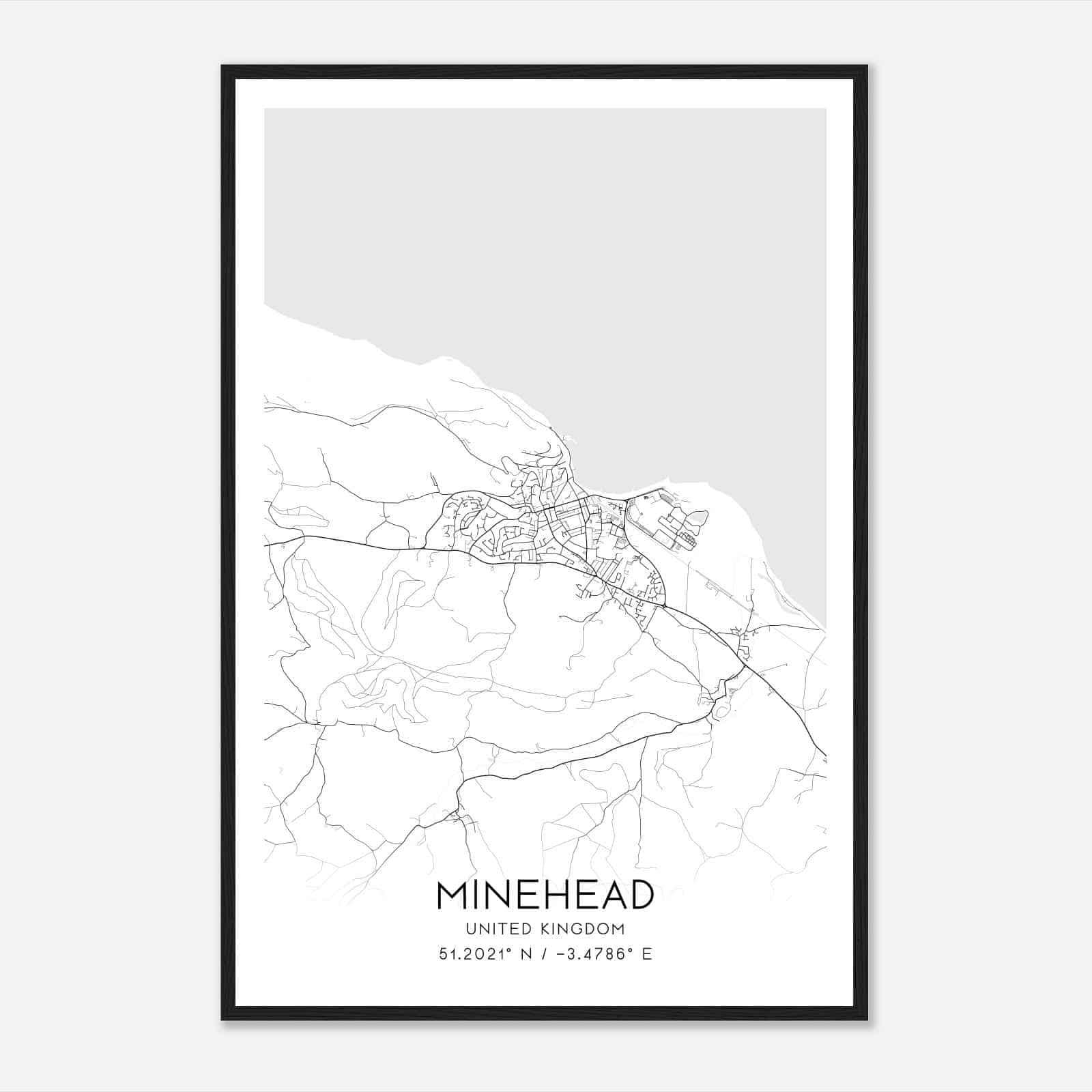 Minehead United Kingdom Map Poster, Modern Home Decor Wall Art Print
