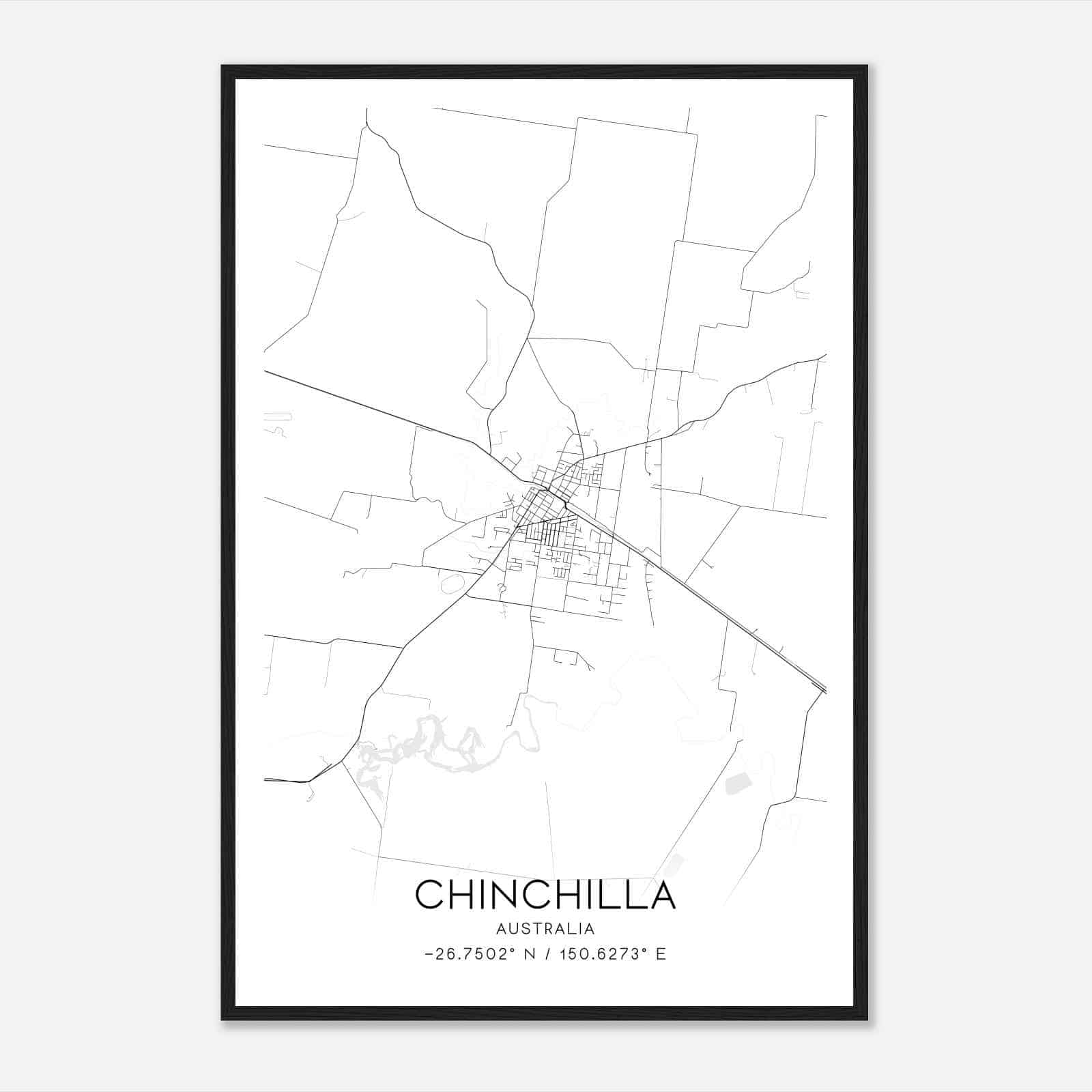 Chinchilla Australia Map Poster, Modern Home Decor Wall Art Print