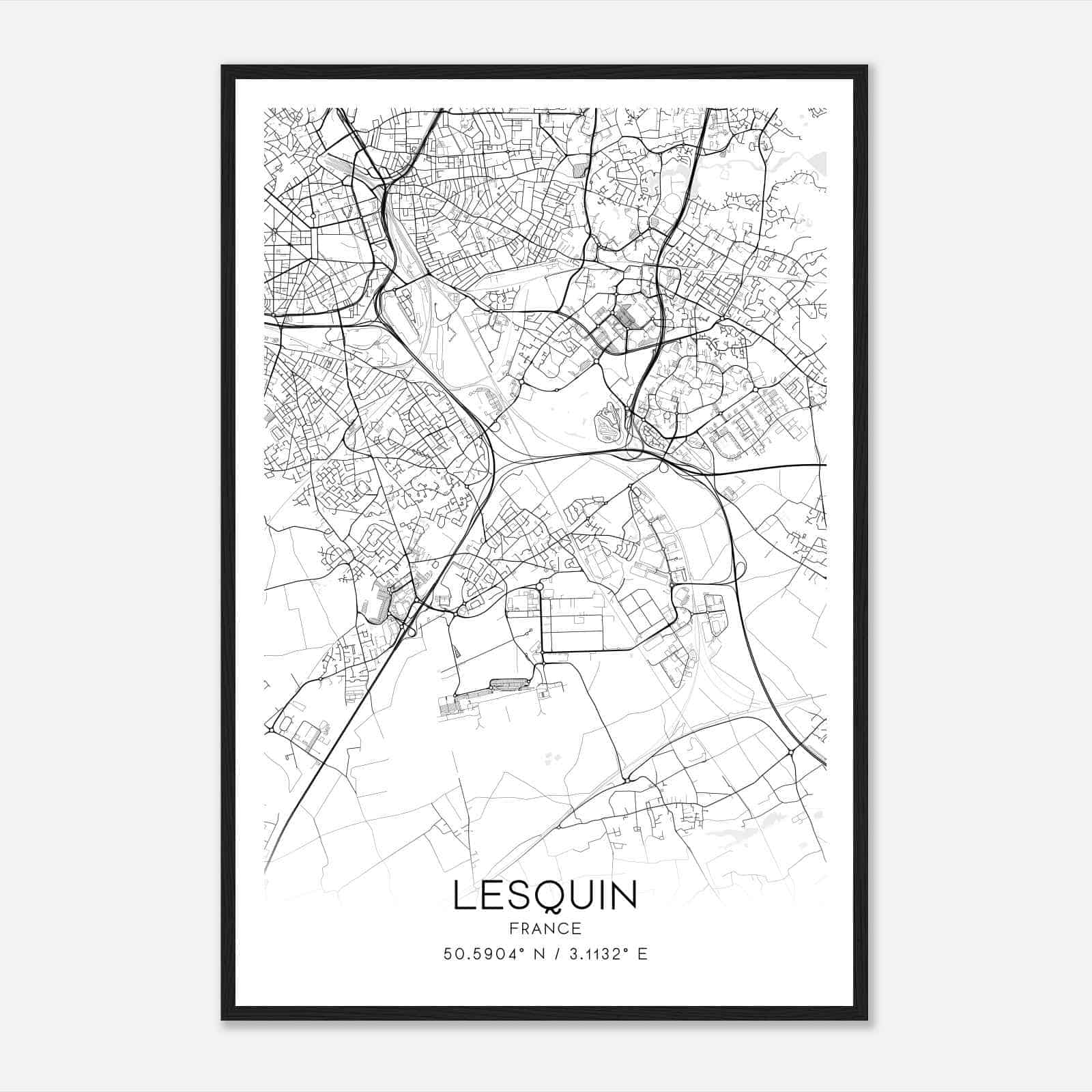 Lesquin France Map Poster, Modern Home Decor Wall Art Print