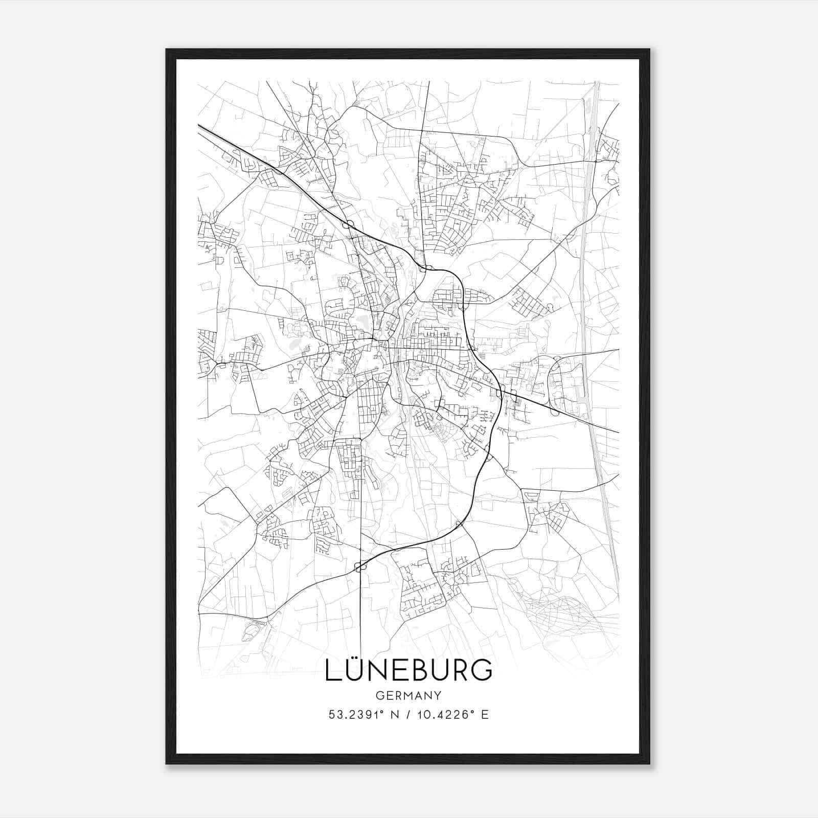 Luneburg Germany Map Poster, Modern Home Decor Wall Art Print