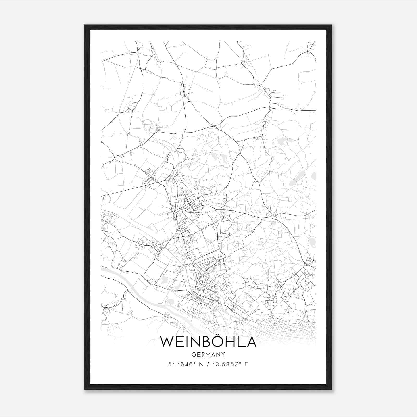 Weinbohla Germany Map Poster, Modern Home Decor Wall Art Print
