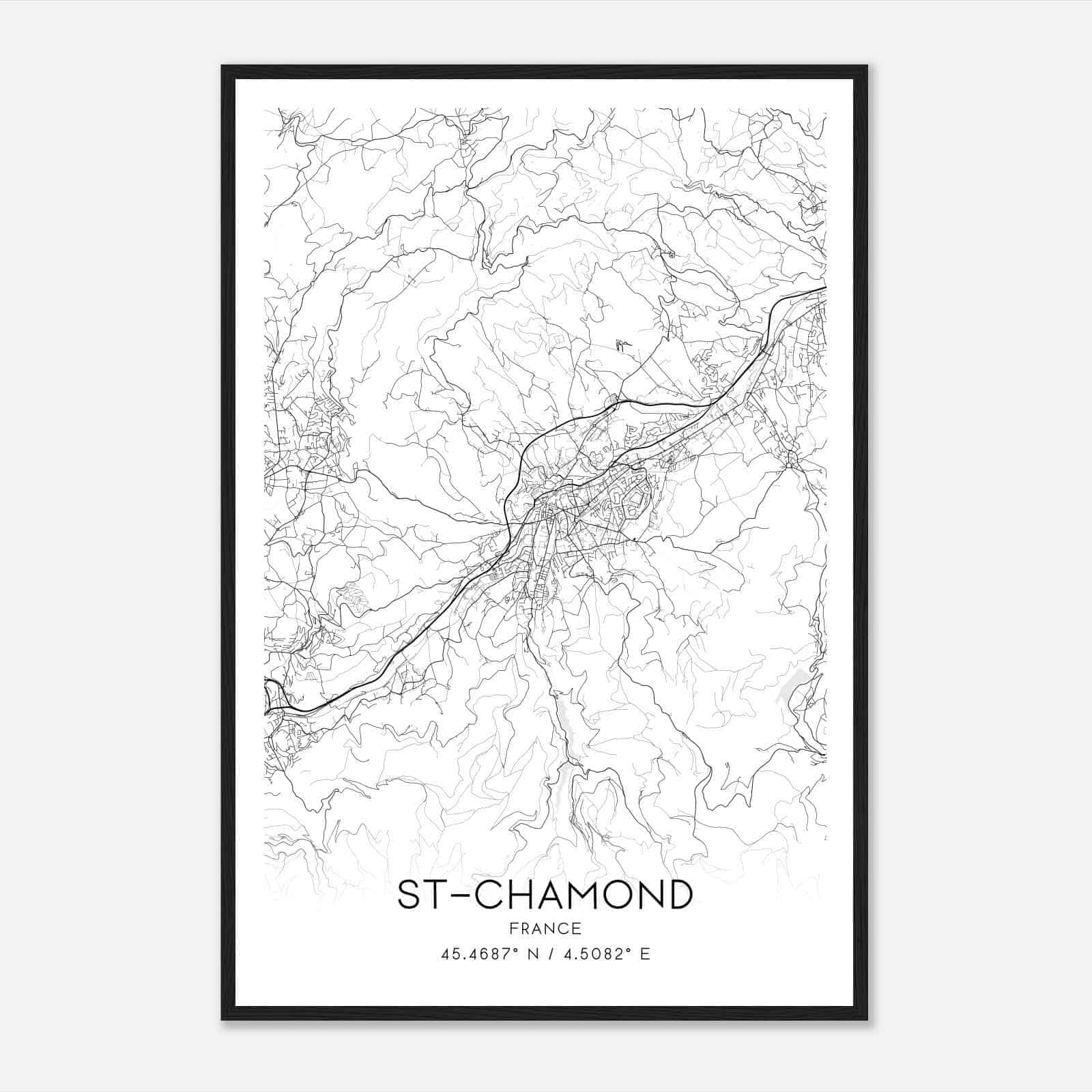 Saint-Chamond France Map Poster, Modern Home Decor Wall Art Print