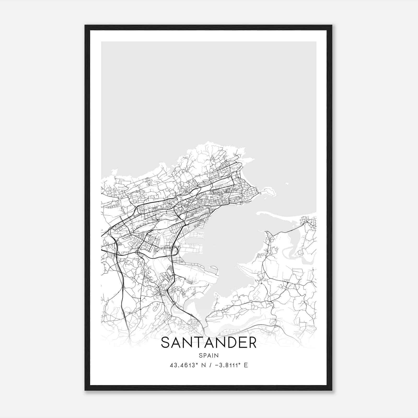 Santander Spain Map Poster, Modern Home Decor Wall Art Print