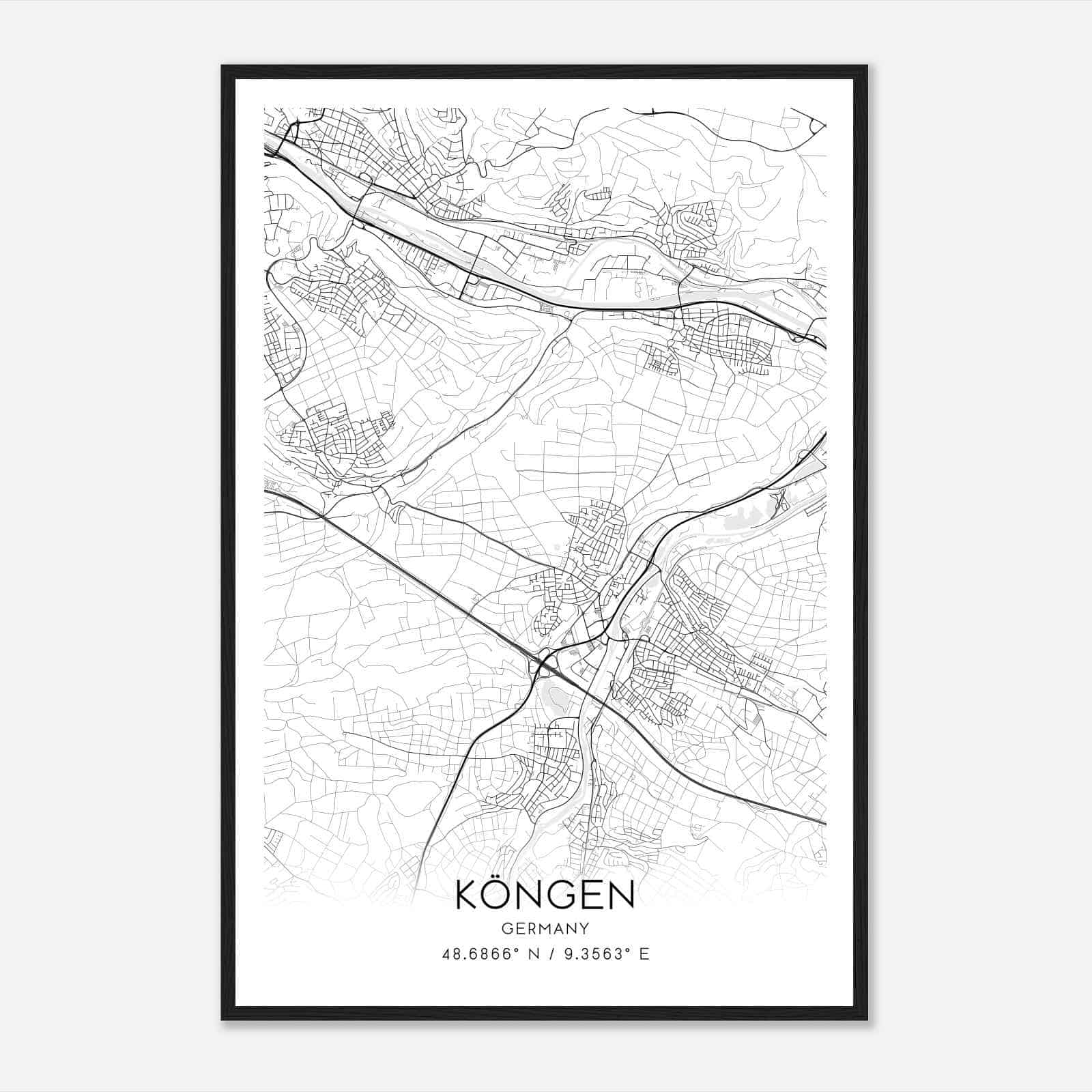 Kongen Germany Map Poster, Modern Home Decor Wall Art Print