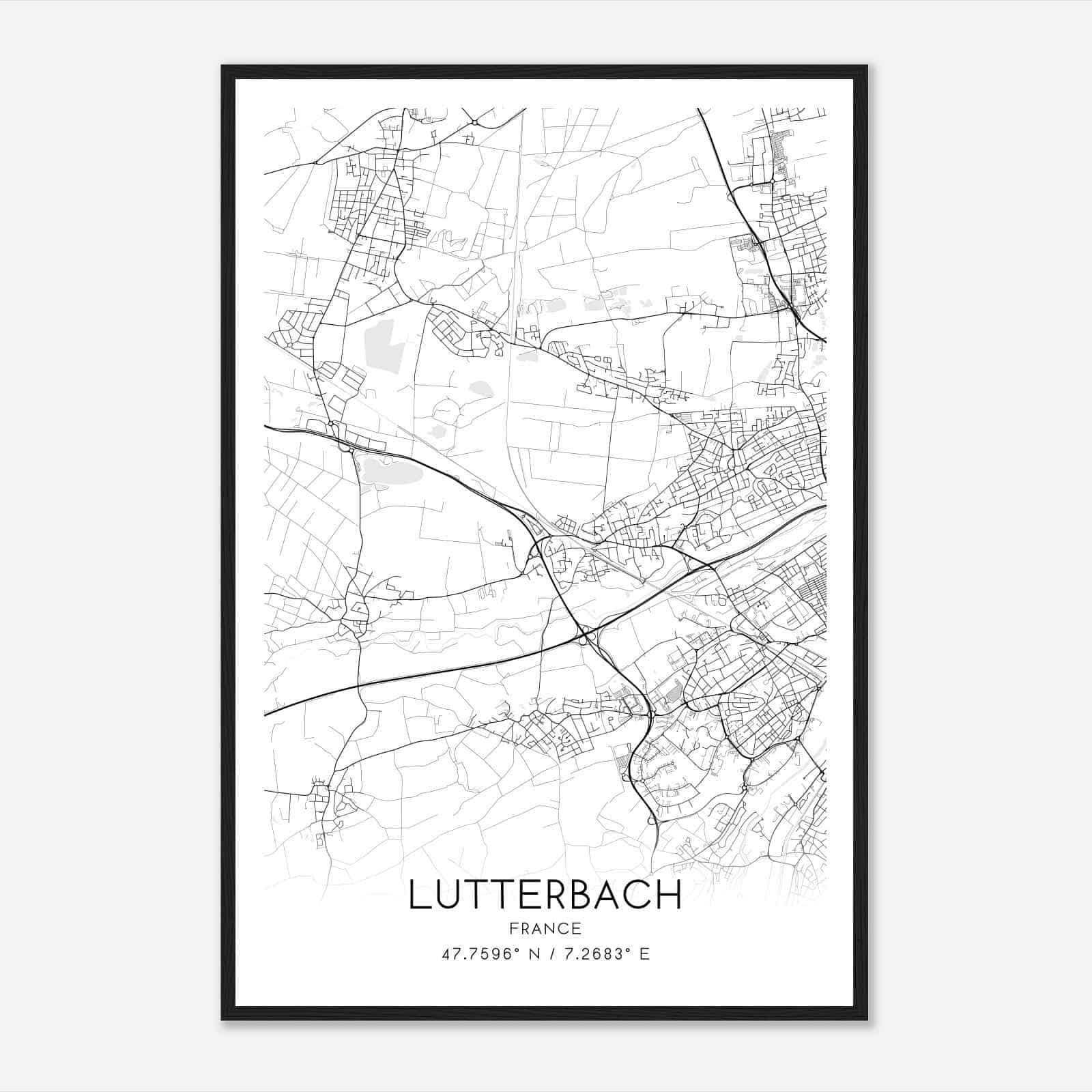Lutterbach France Map Poster, Modern Home Decor Wall Art Print