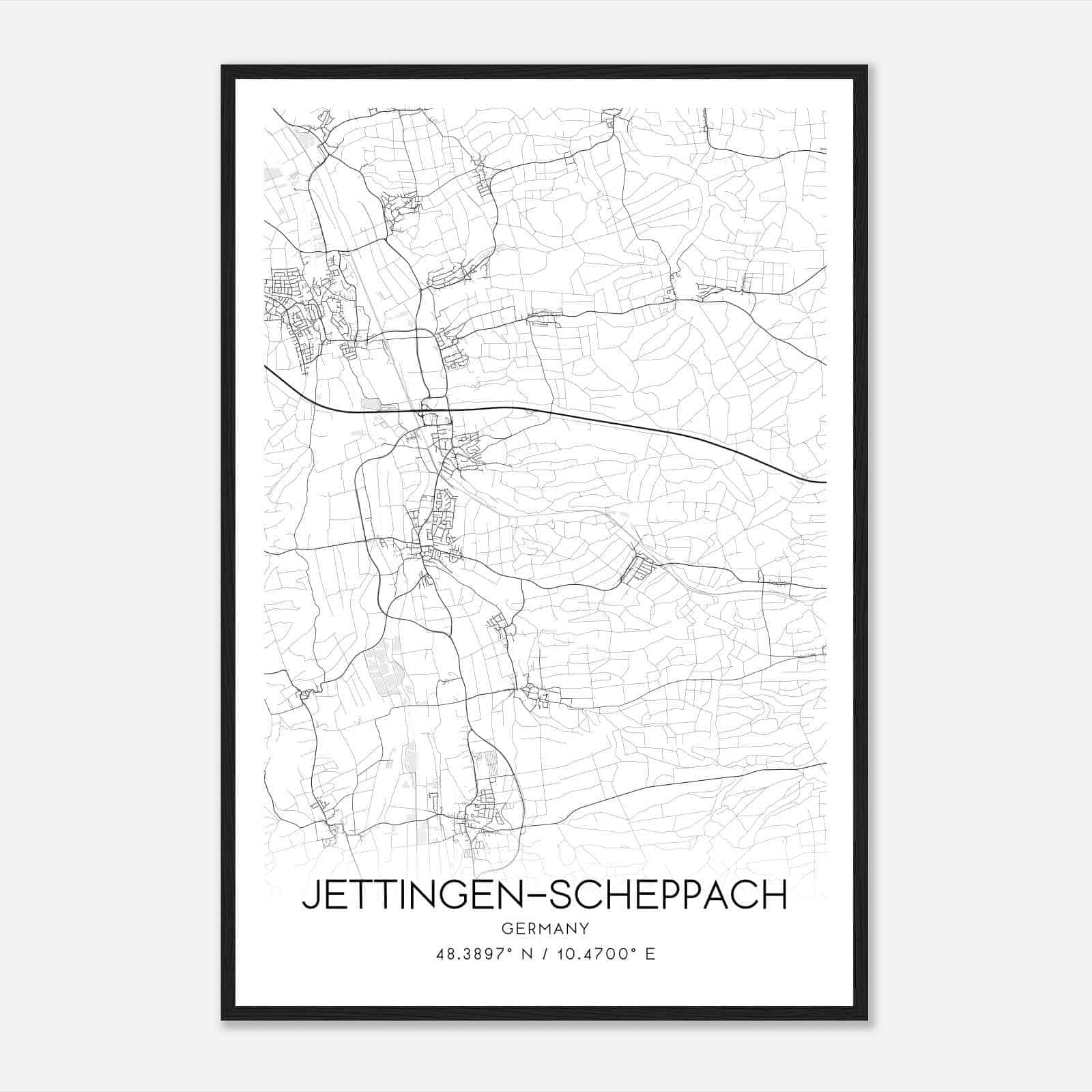 Jettingen-Scheppach Germany Map Poster, Modern Home Decor Wall Art Print