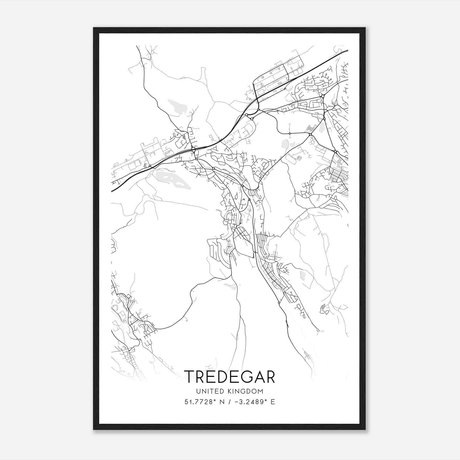 Tredegar United Kingdom Map Poster, Modern Home Decor Wall Art Print