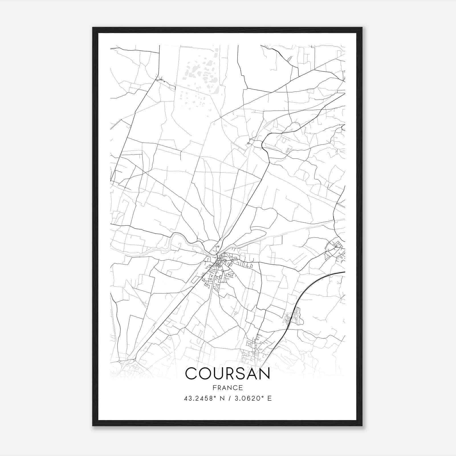 Coursan France Map Poster, Modern Home Decor Wall Art Print