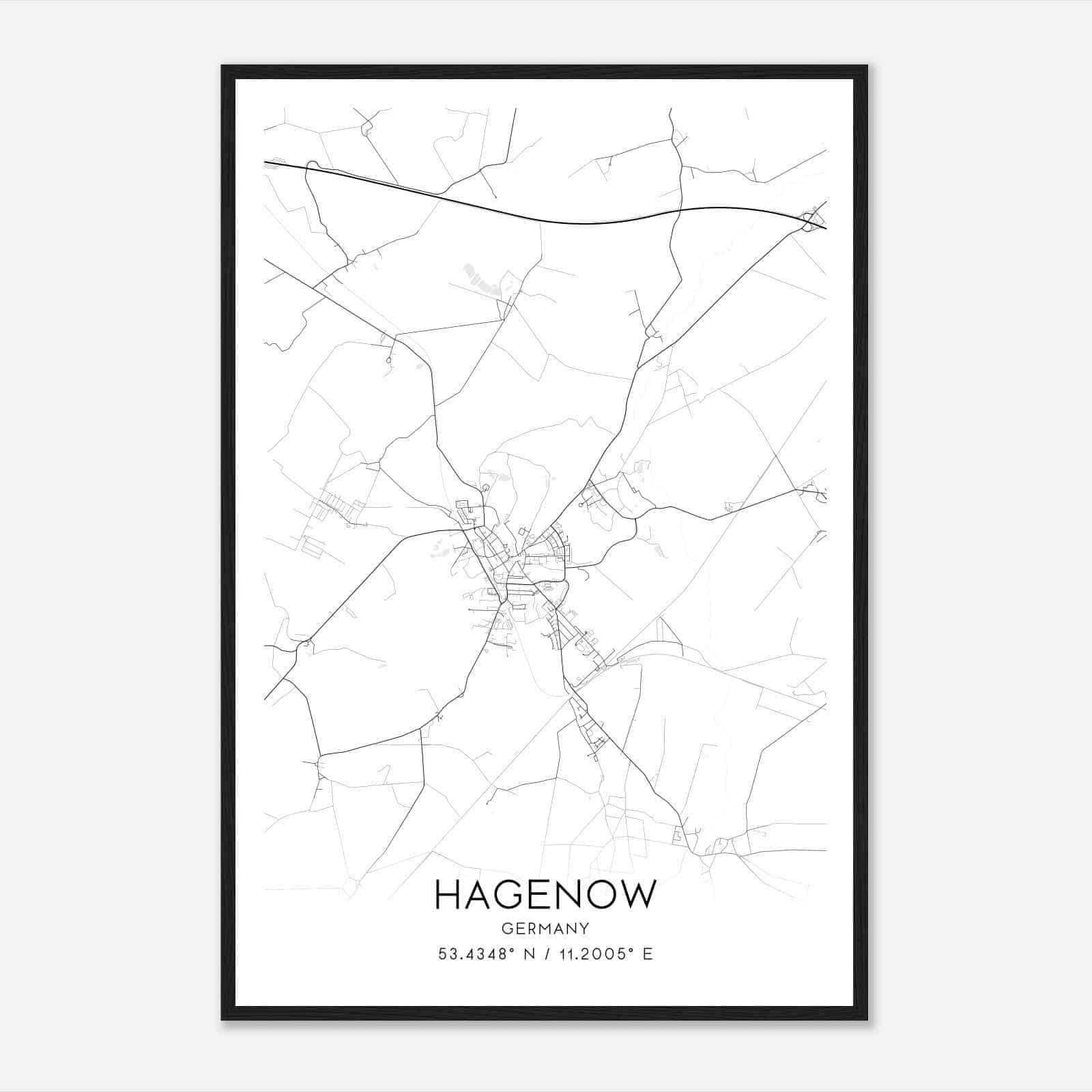 Hagenow Germany Map Poster, Modern Home Decor Wall Art Print
