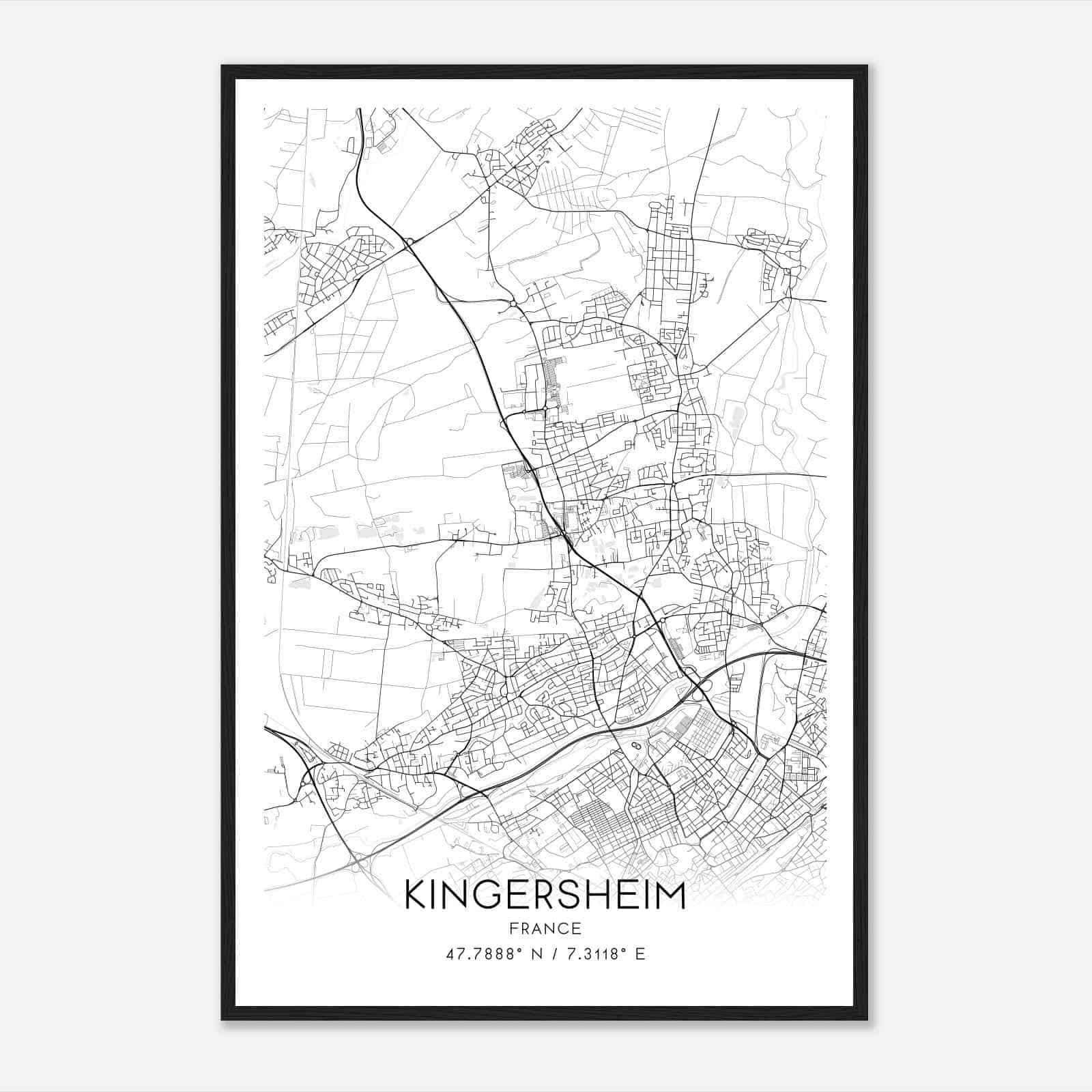 Kingersheim France Map Poster, Modern Home Decor Wall Art Print