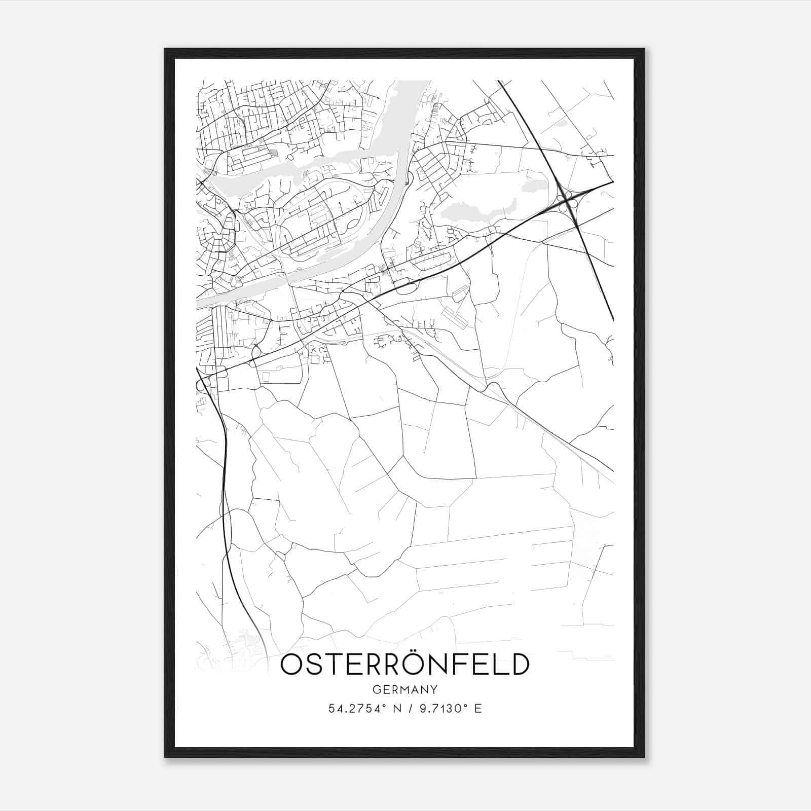 Osterronfeld Germany Map Poster, Modern Home Decor Wall Art Print