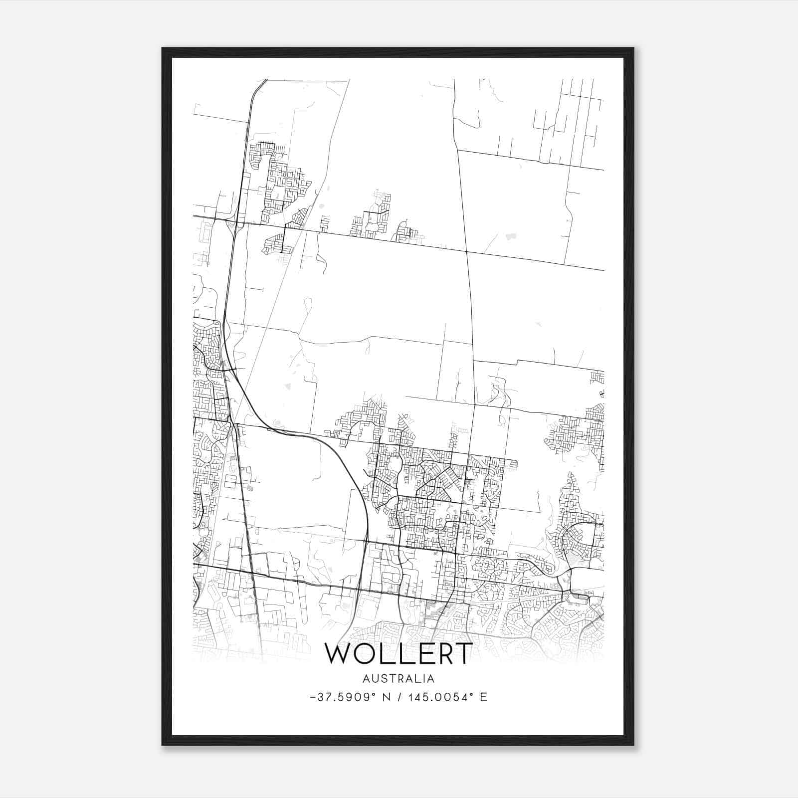 Wollert Australia Map Poster, Modern Home Decor Wall Art Print