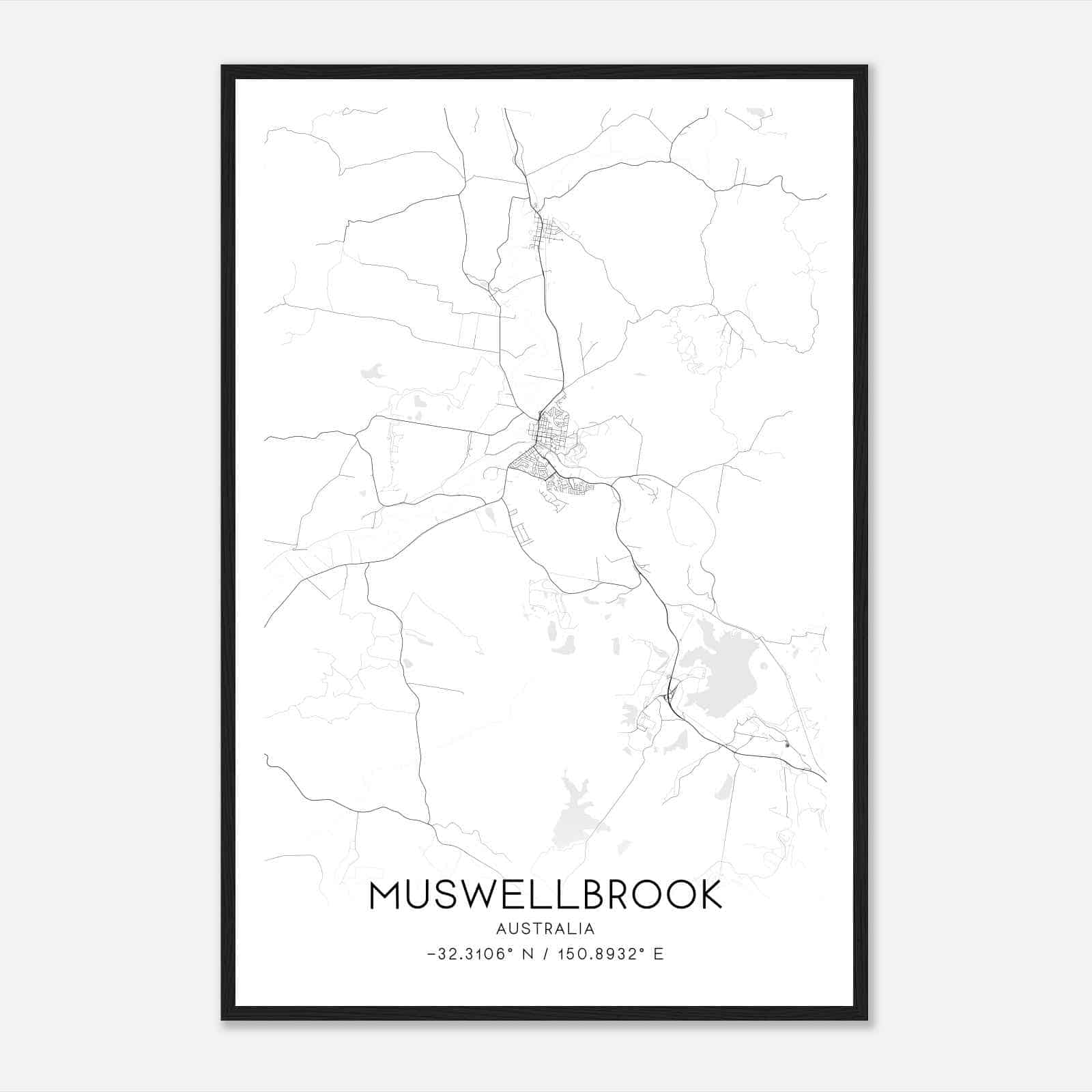Muswellbrook Australia Map Poster, Modern Home Decor Wall Art Print