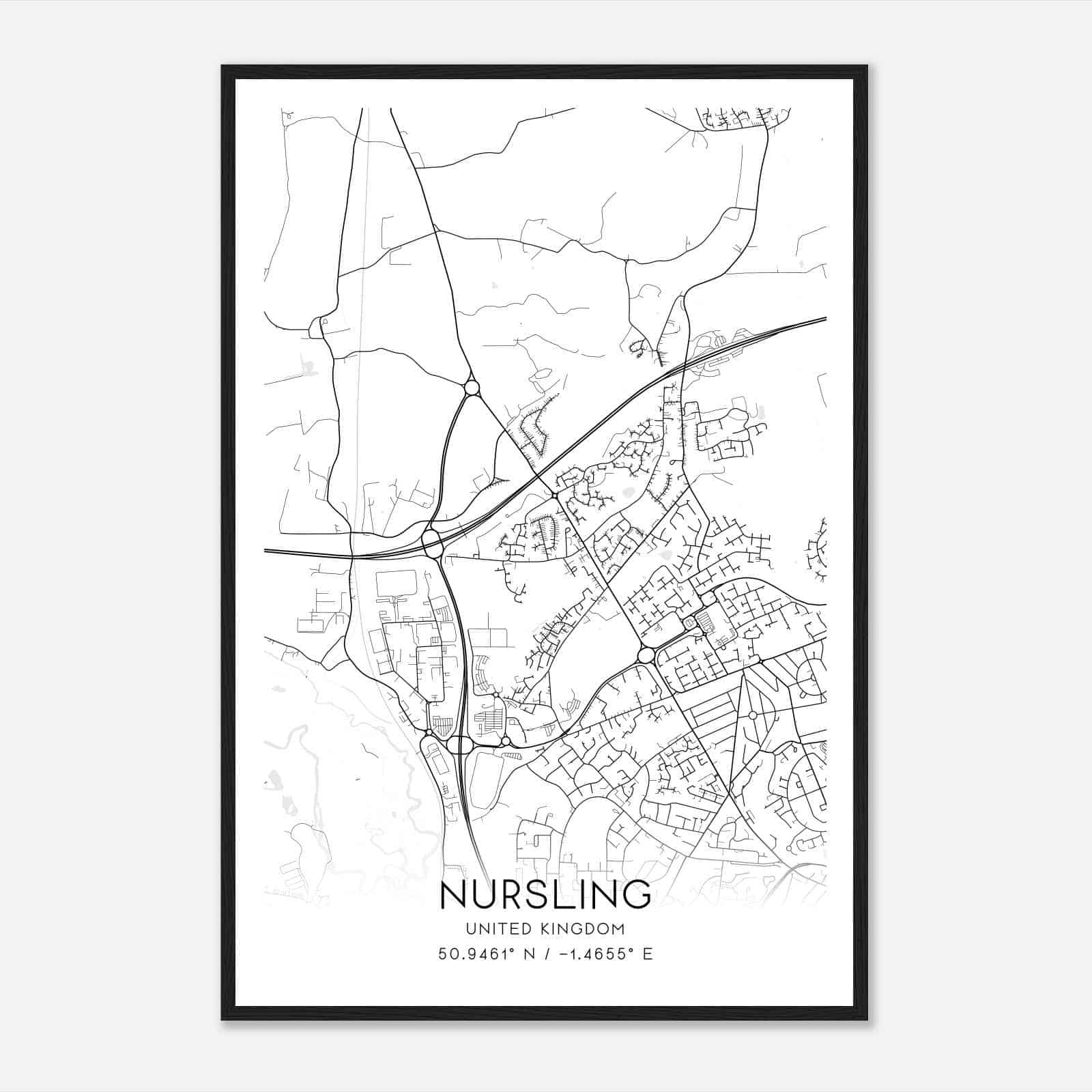 Nursling United Kingdom Map Poster, Modern Home Decor Wall Art Print