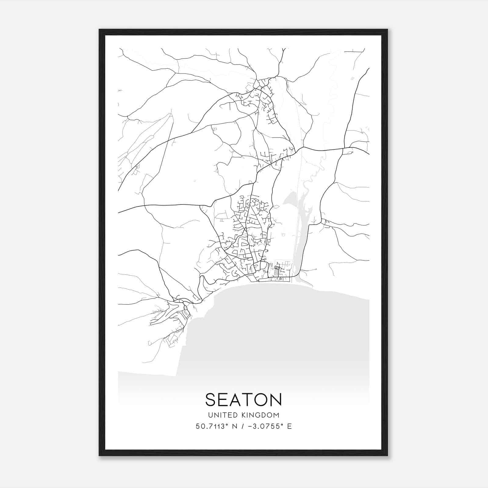 Seaton United Kingdom Map Poster, Modern Home Decor Wall Art Print
