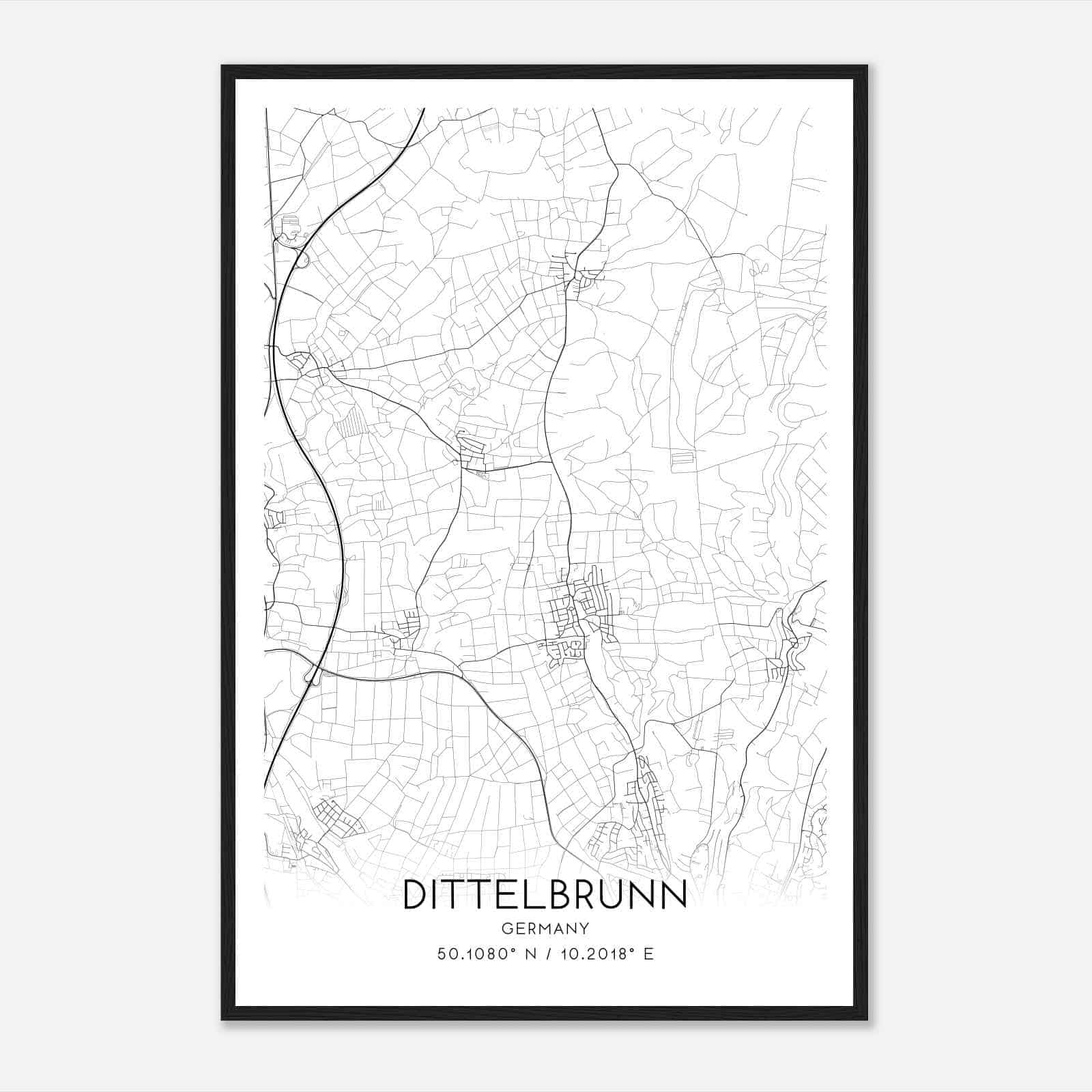 Dittelbrunn Germany Map Poster, Modern Home Decor Wall Art Print