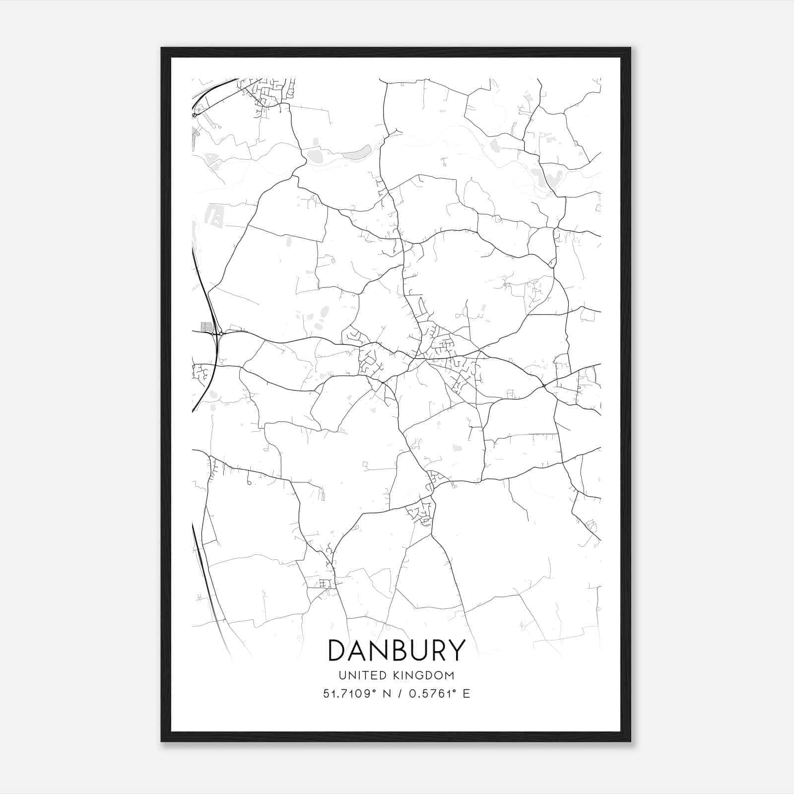 Danbury United Kingdom Map Poster, Modern Home Decor Wall Art Print