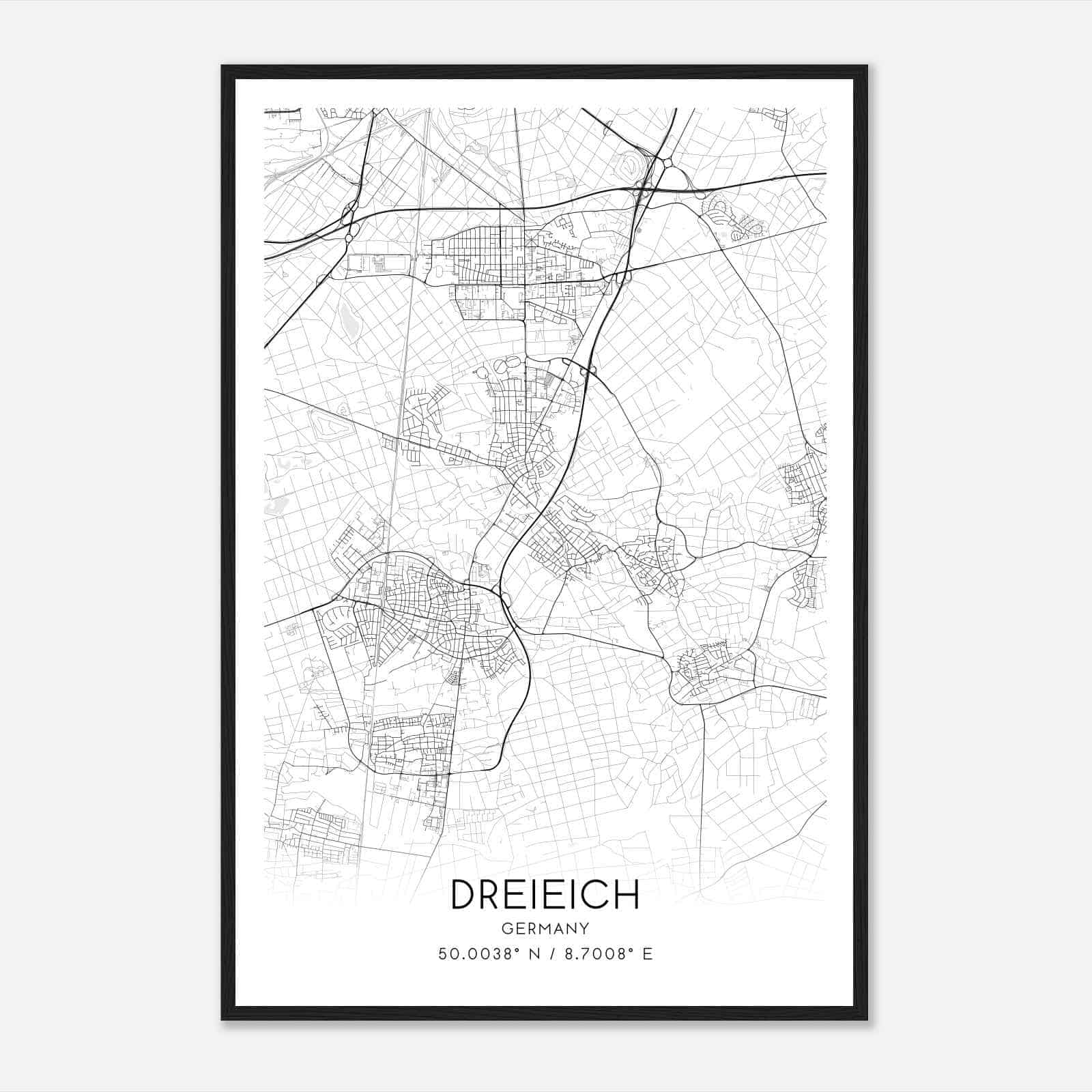 Dreieich Germany Map Poster, Modern Home Decor Wall Art Print