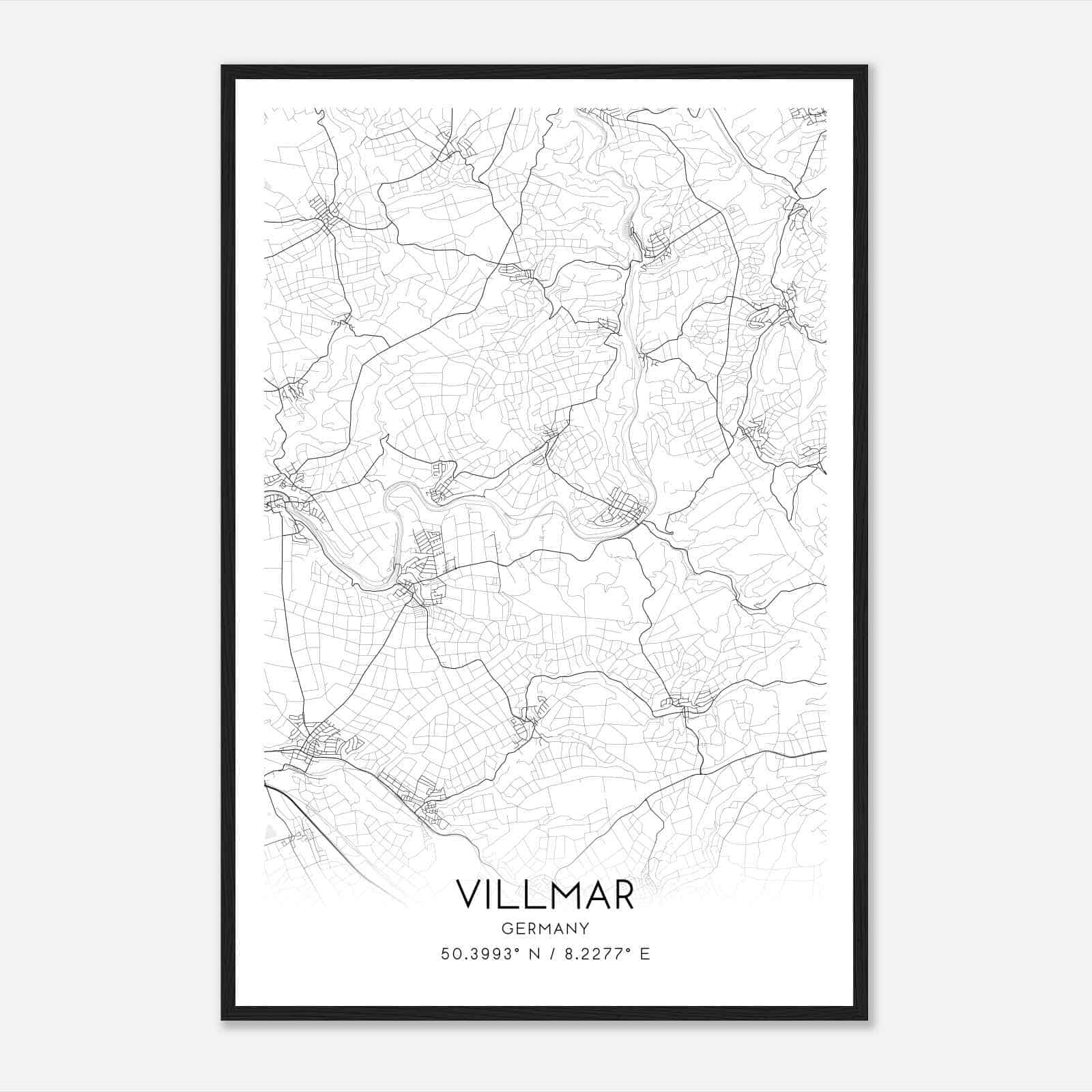 Villmar Germany Map Poster, Modern Home Decor Wall Art Print
