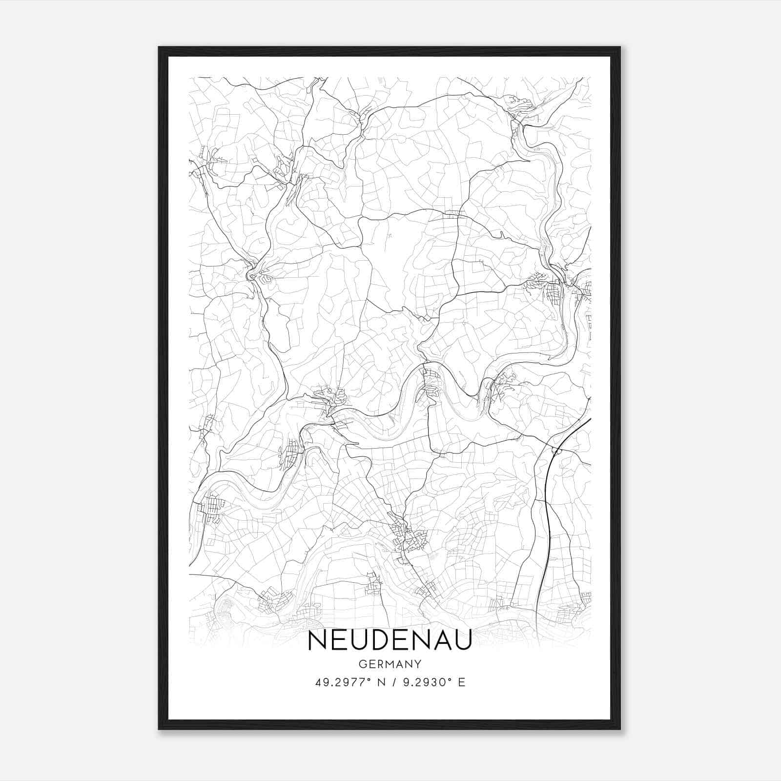 Neudenau Germany Map Poster, Modern Home Decor Wall Art Print