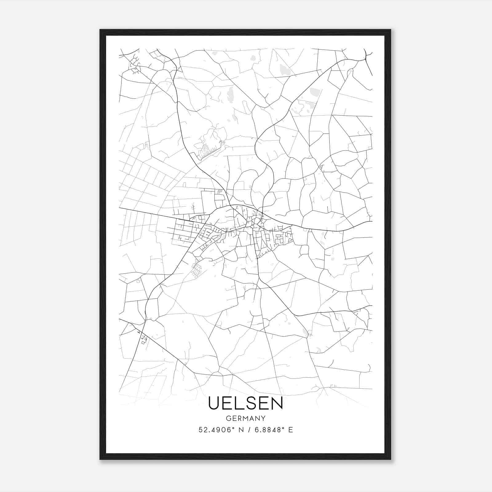 Uelsen Germany Map Poster, Modern Home Decor Wall Art Print