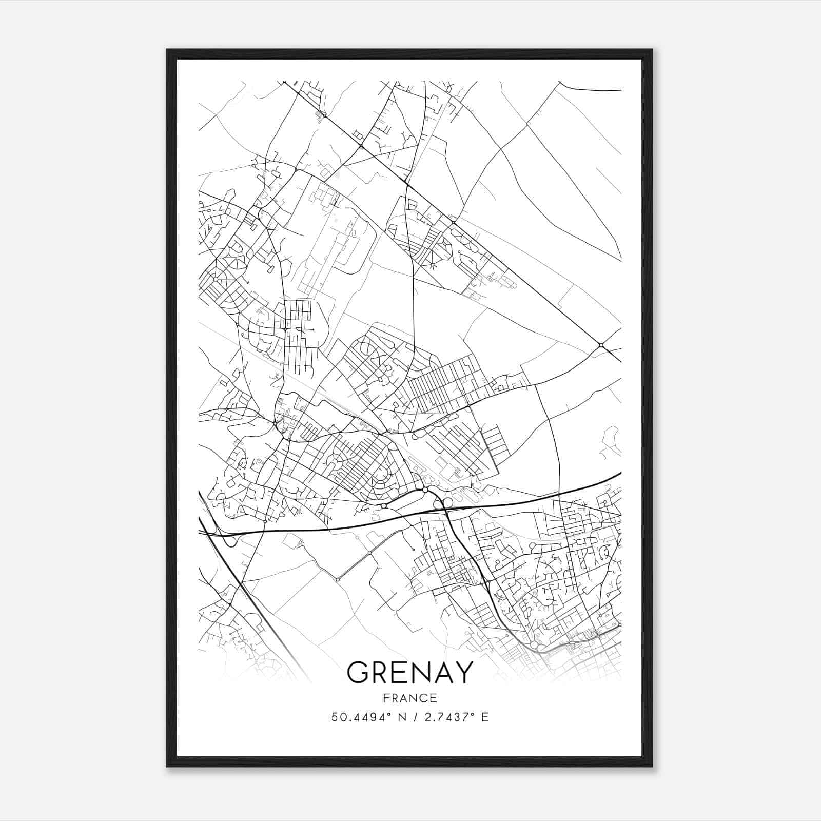 Grenay France Map Poster, Modern Home Decor Wall Art Print