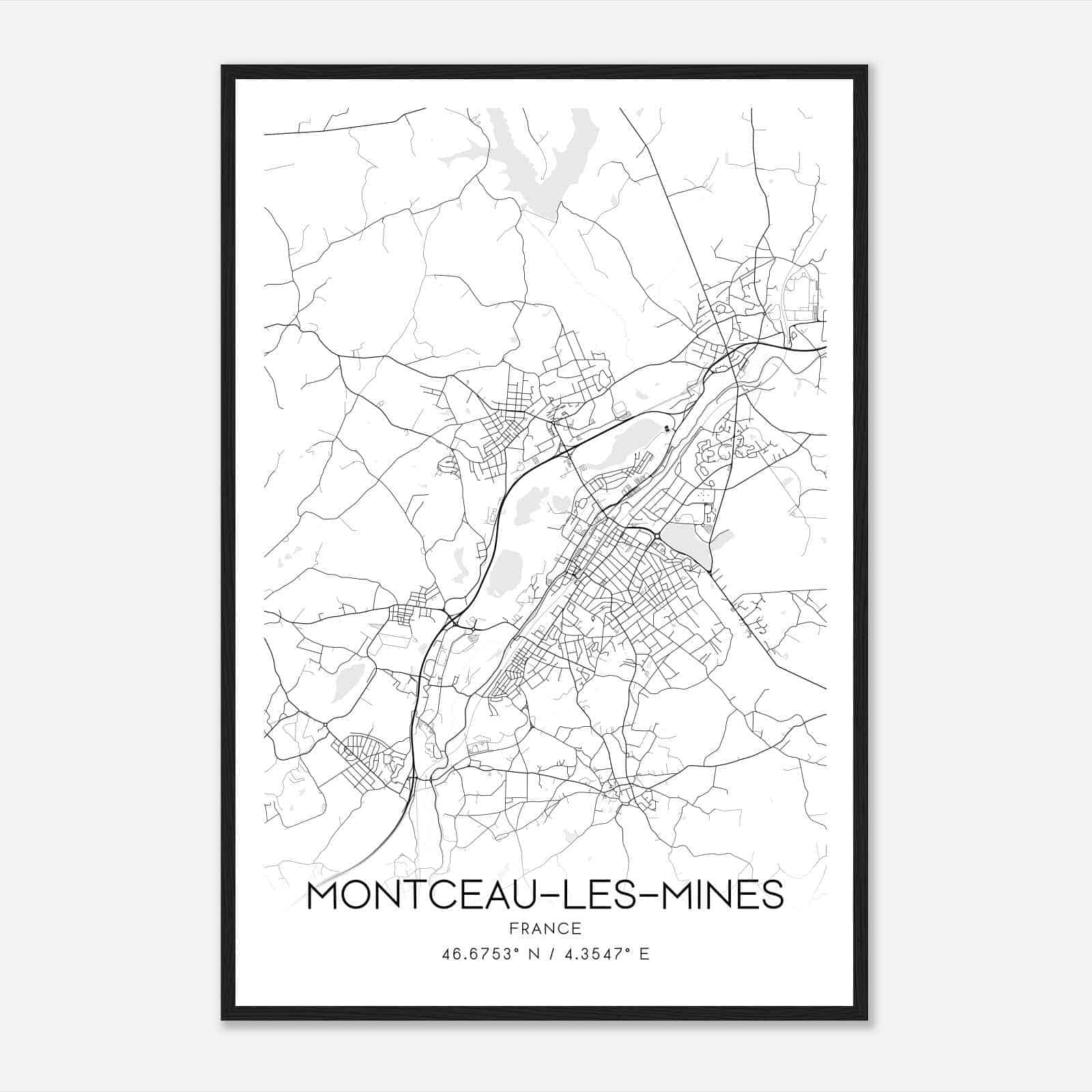 Montceau-les-Mines France Map Poster, Modern Home Decor Wall Art Print