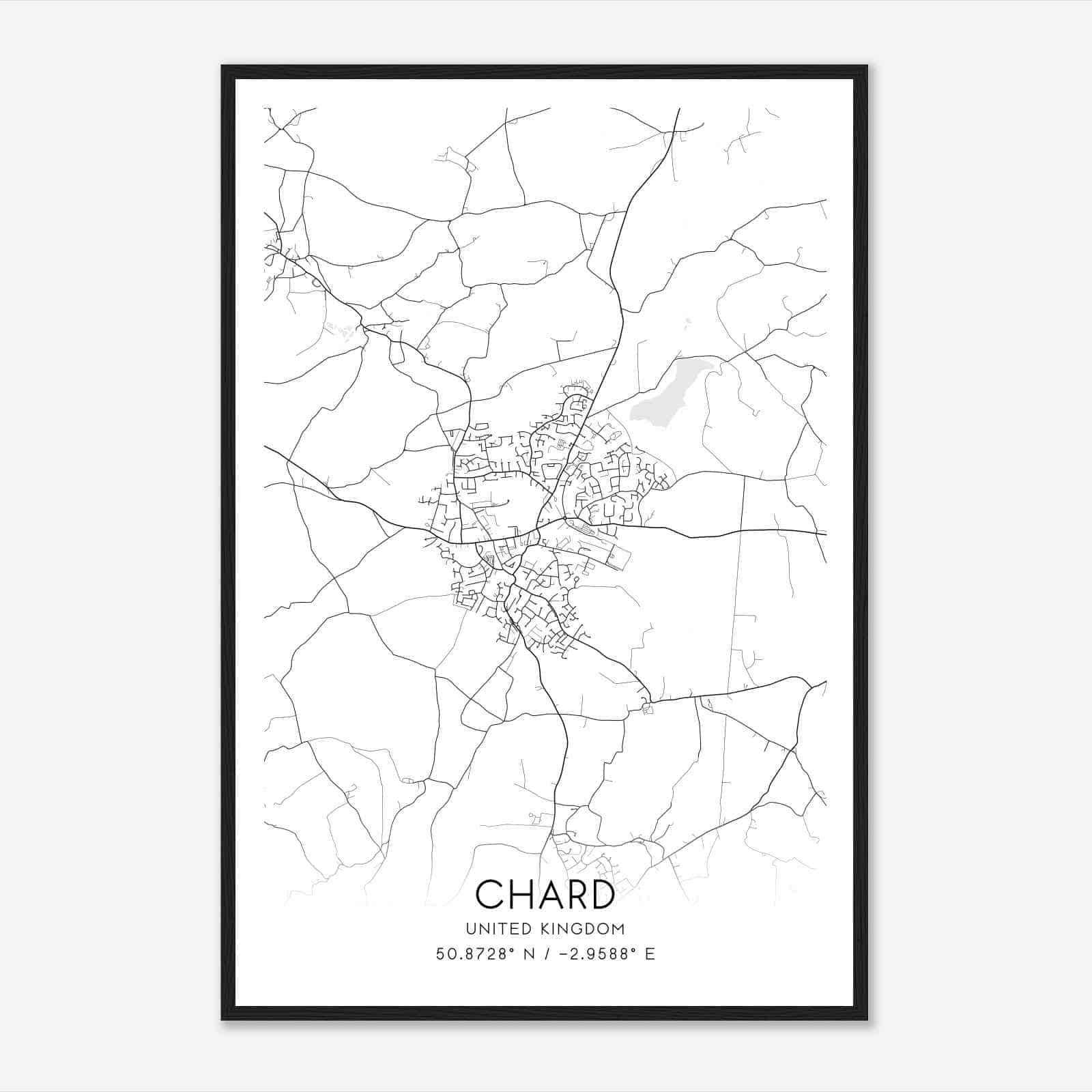 Chard United Kingdom Map Poster, Modern Home Decor Wall Art Print