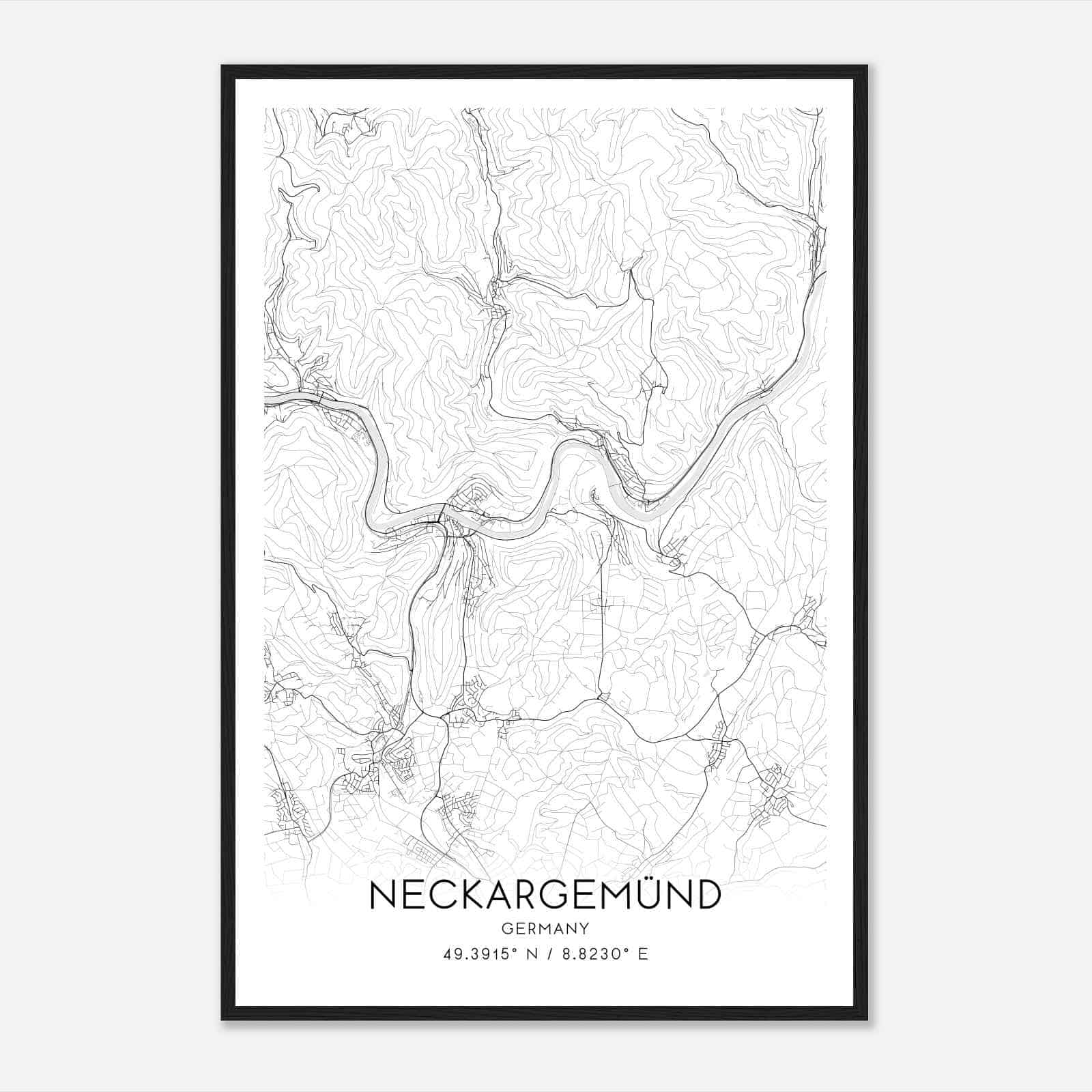 Neckargemund Germany Map Poster, Modern Home Decor Wall Art Print