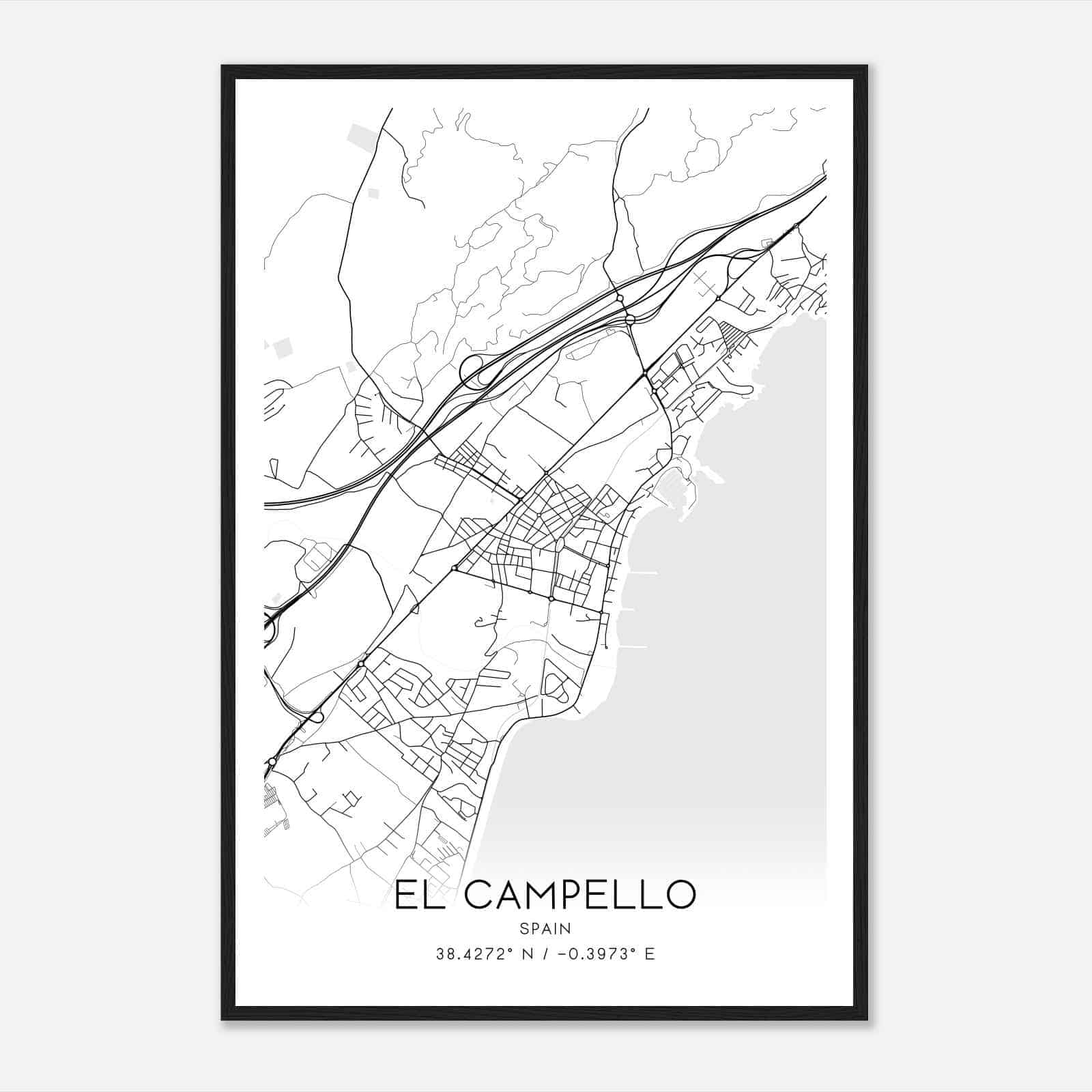 Campello Spain Map Poster, Modern Home Decor Wall Art Print